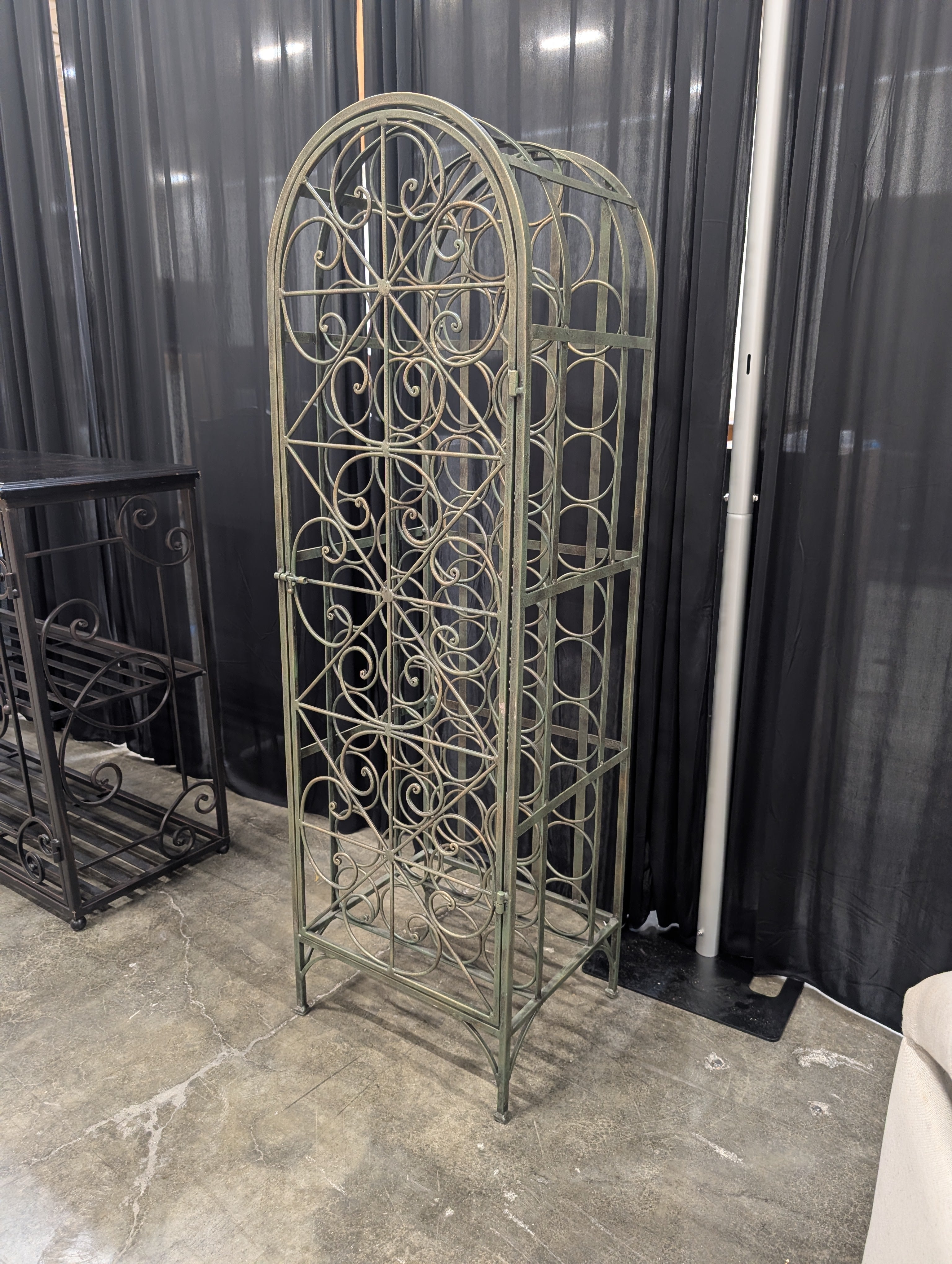 Ornate Bronze Metal Wine Rack with Arched Top