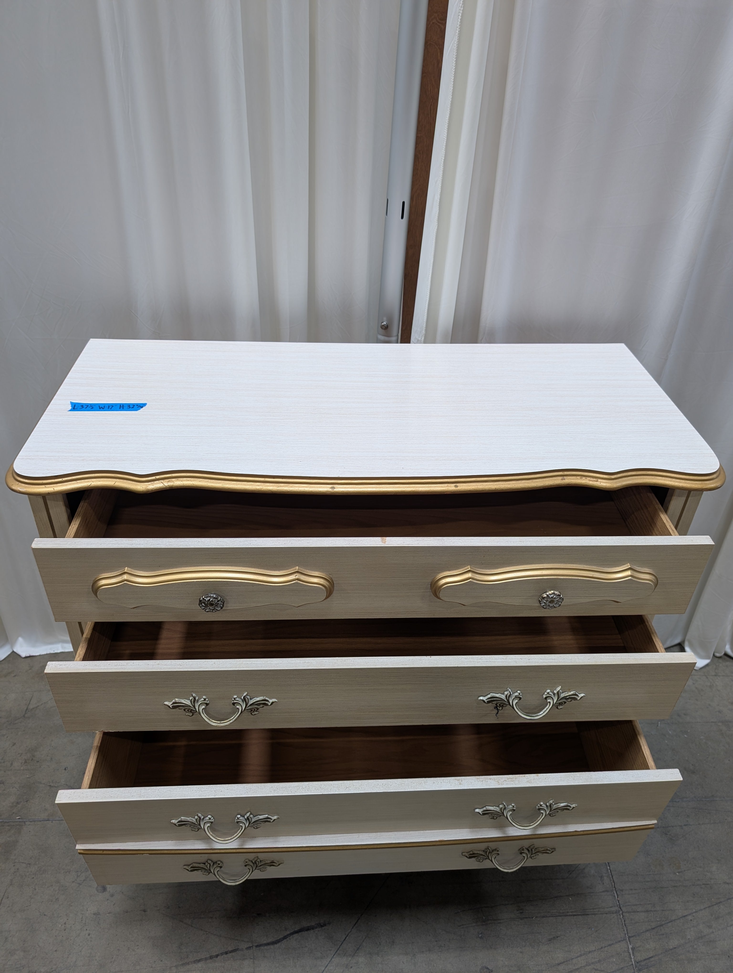 French Provincial Cream Wood Dresser with Gold Trim