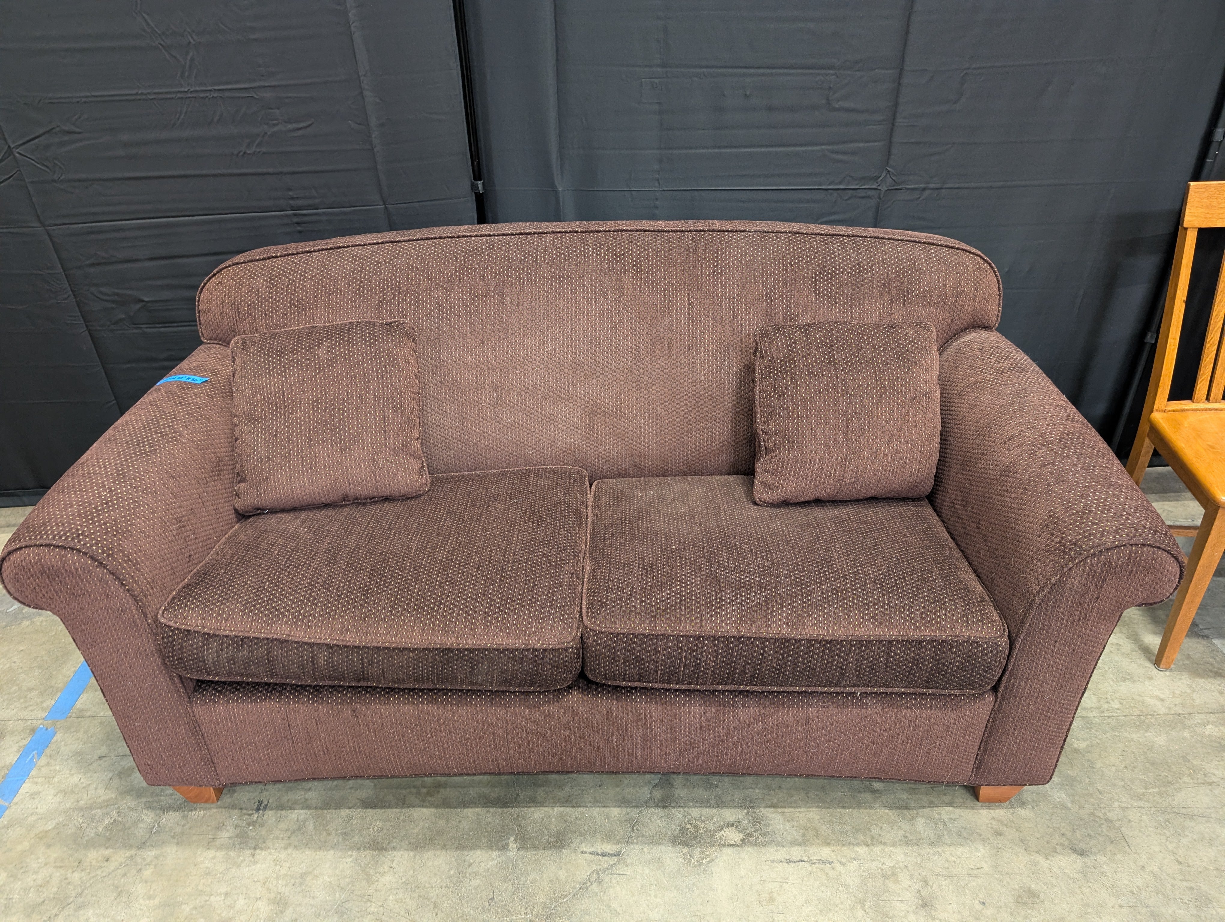 Dark Brown Textured Fabric Rolled Arm Couch