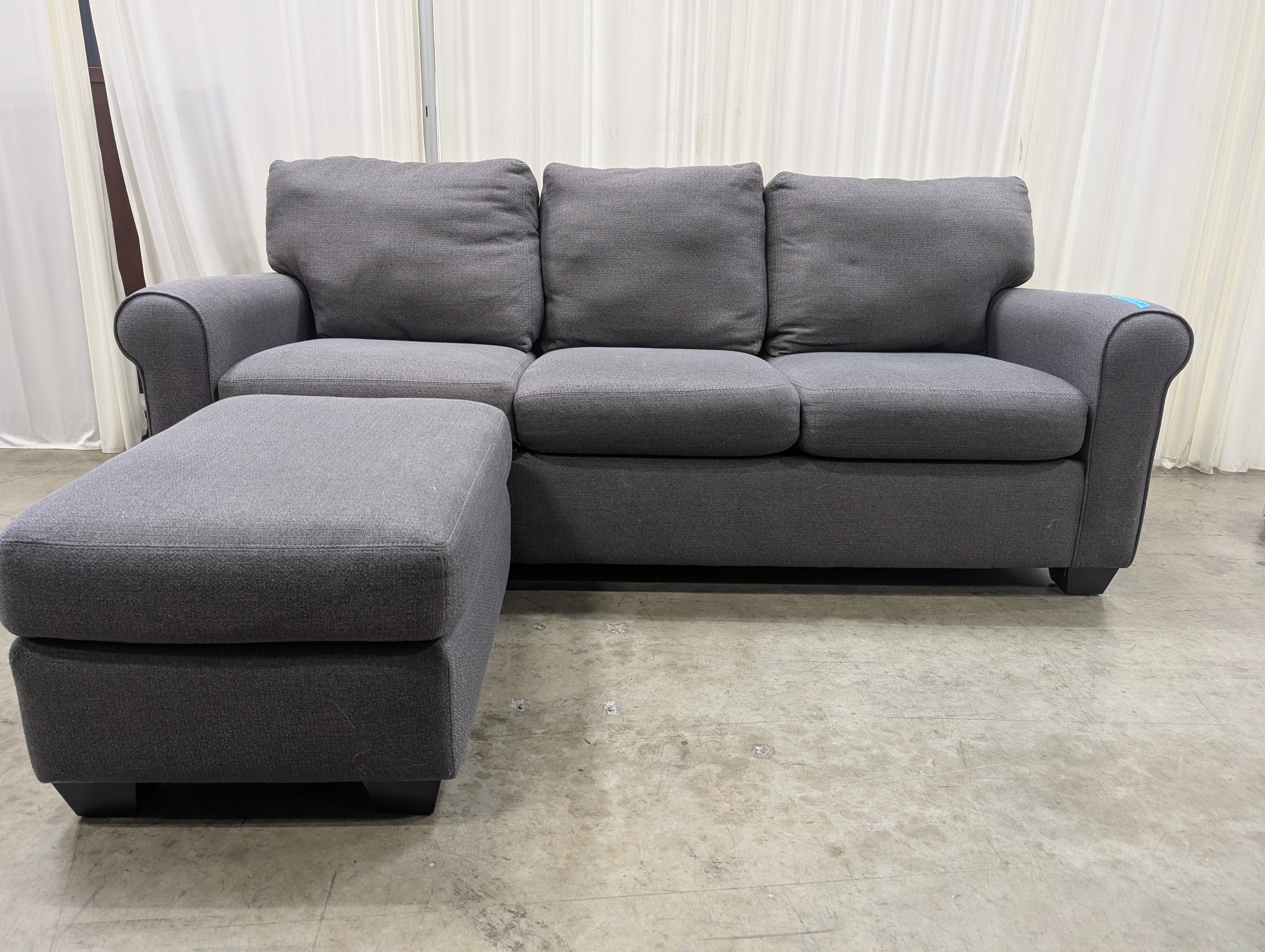 American Leather Charcoal Grey Rolled Arm Sofa & Ottoman Set - Made in USA