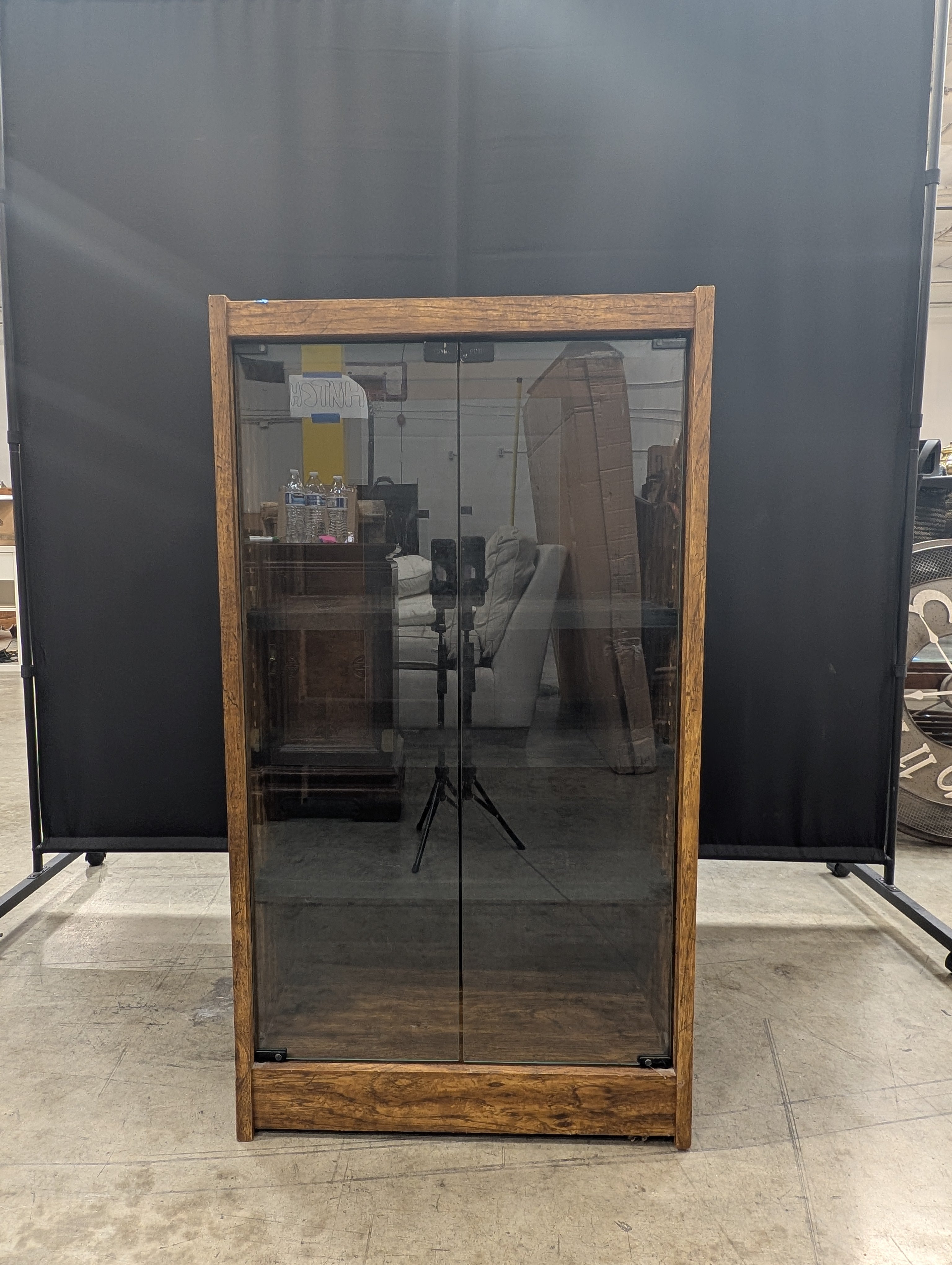 Mid-Century Style Wood Display Cabinet with Sliding Glass Doors