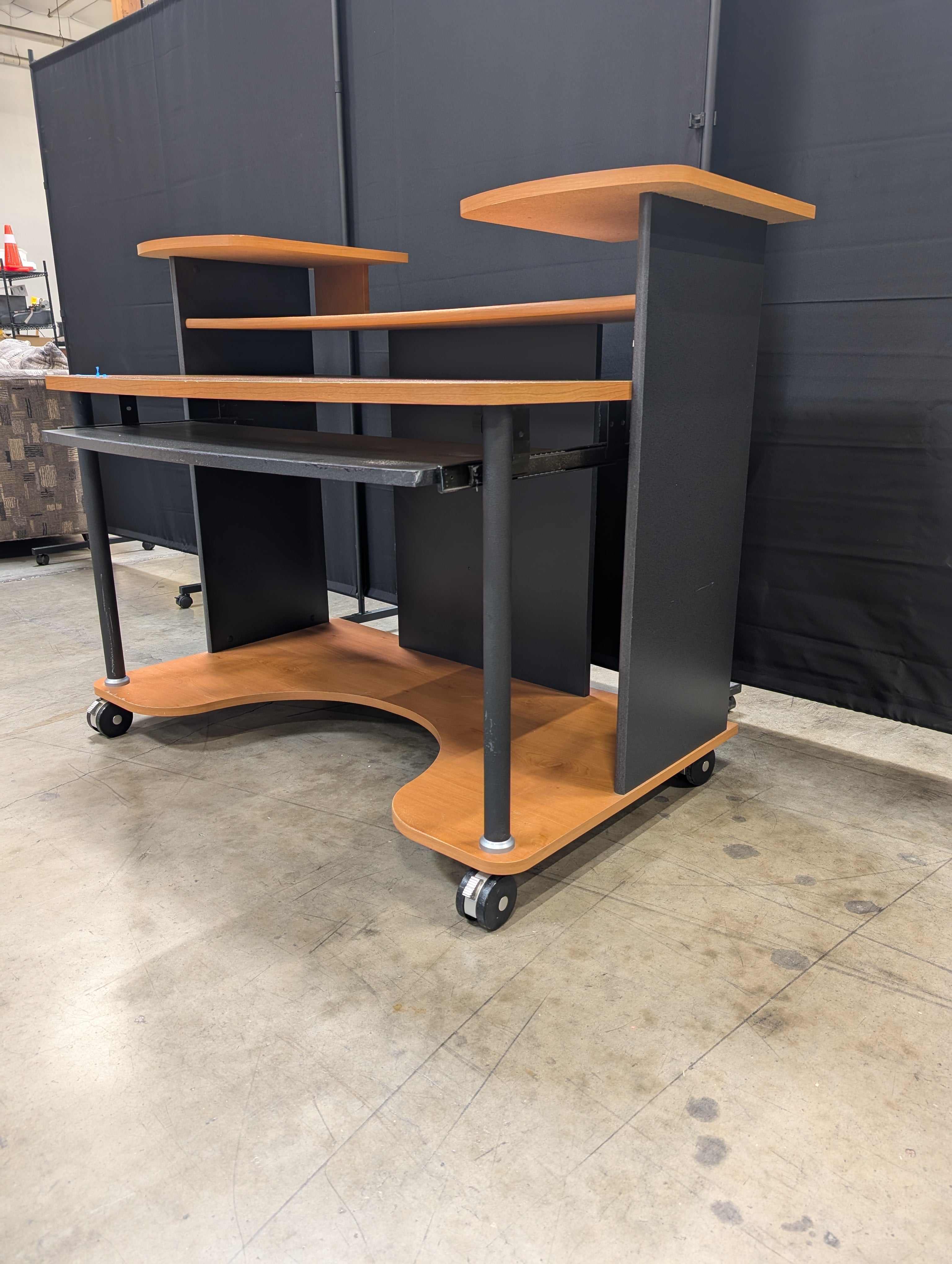 Compact Rolling Computer Workstation Desk with Tiered Shelves