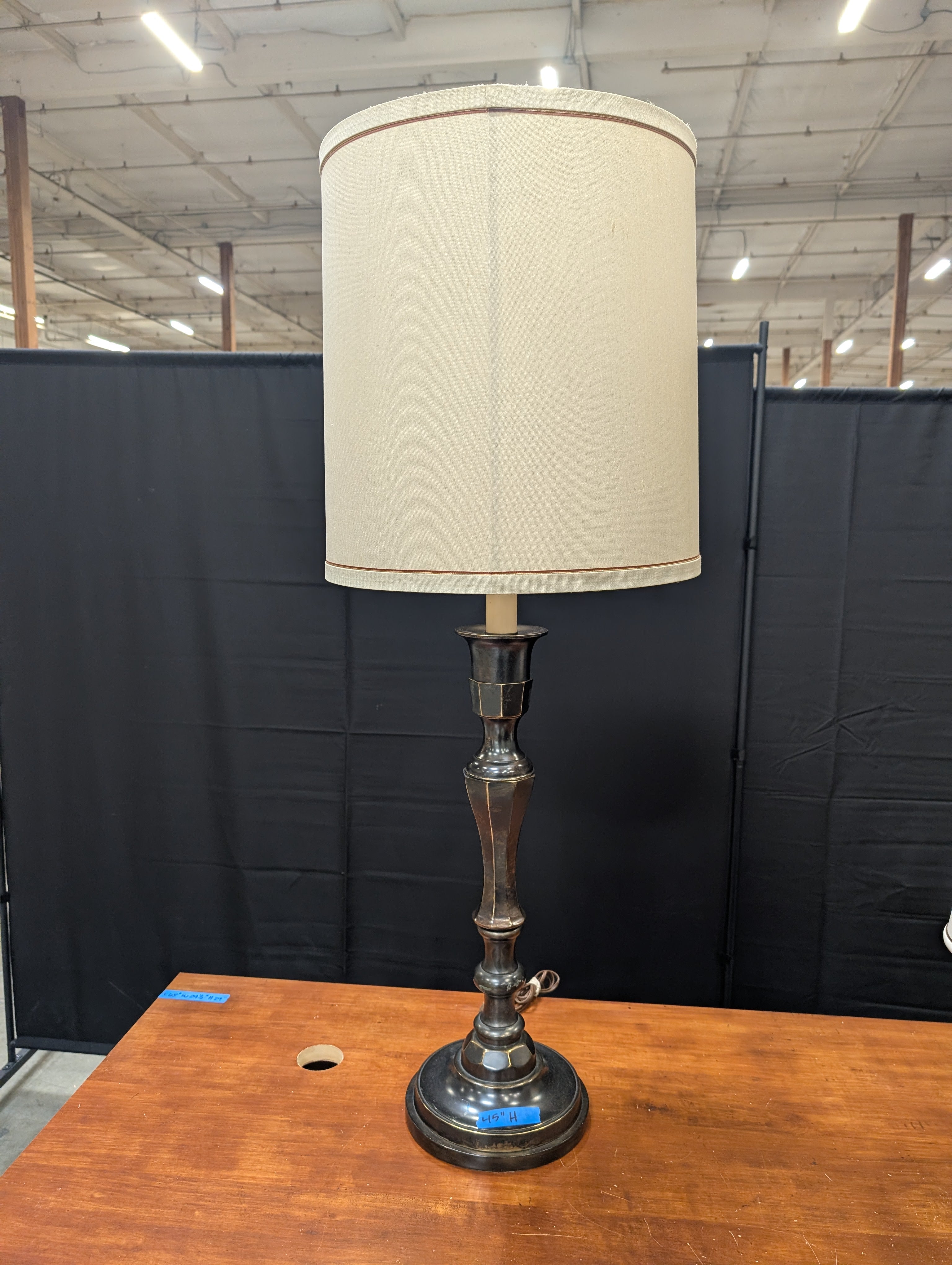 Traditional Dark Tone Table Lamp with Cream Drum Shade