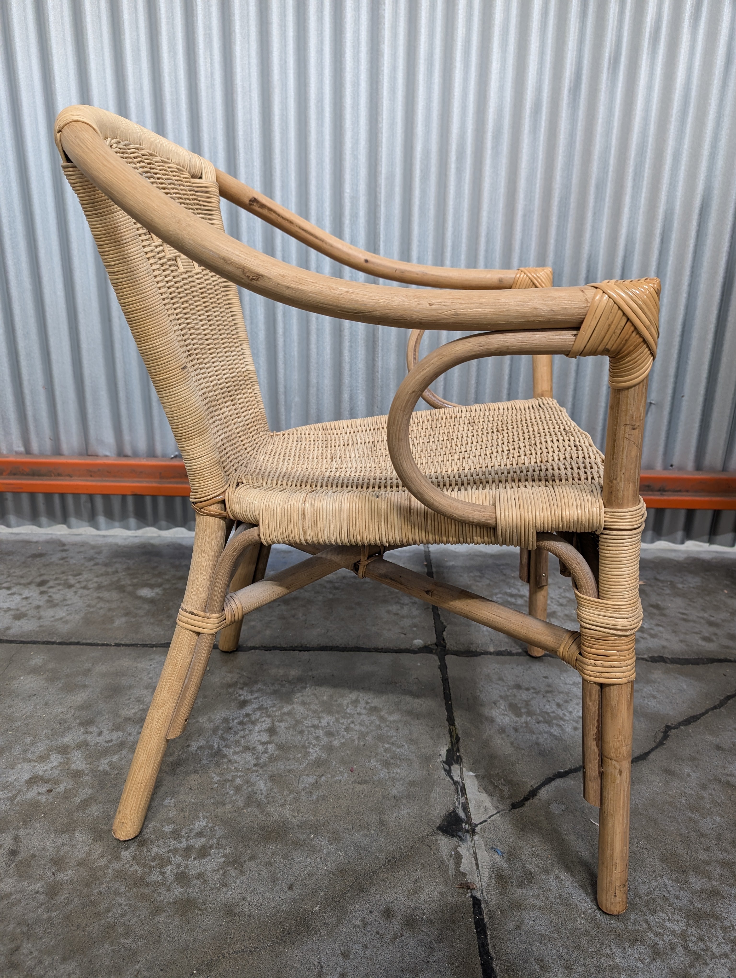 Pair of Natural Rattan Woven Wicker Armchair
