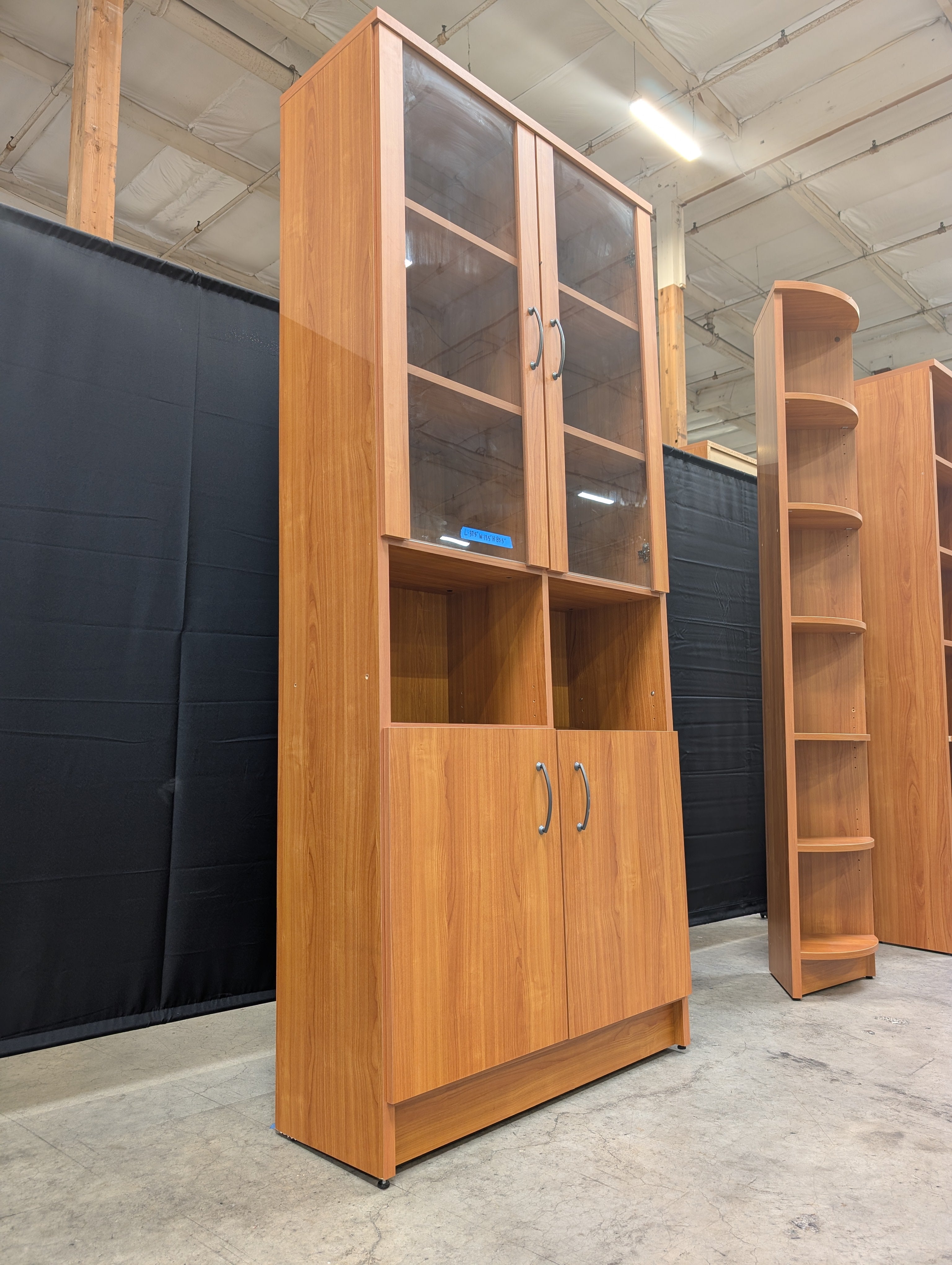 Warm Wood-Tone China Cabinet with Glass Doors