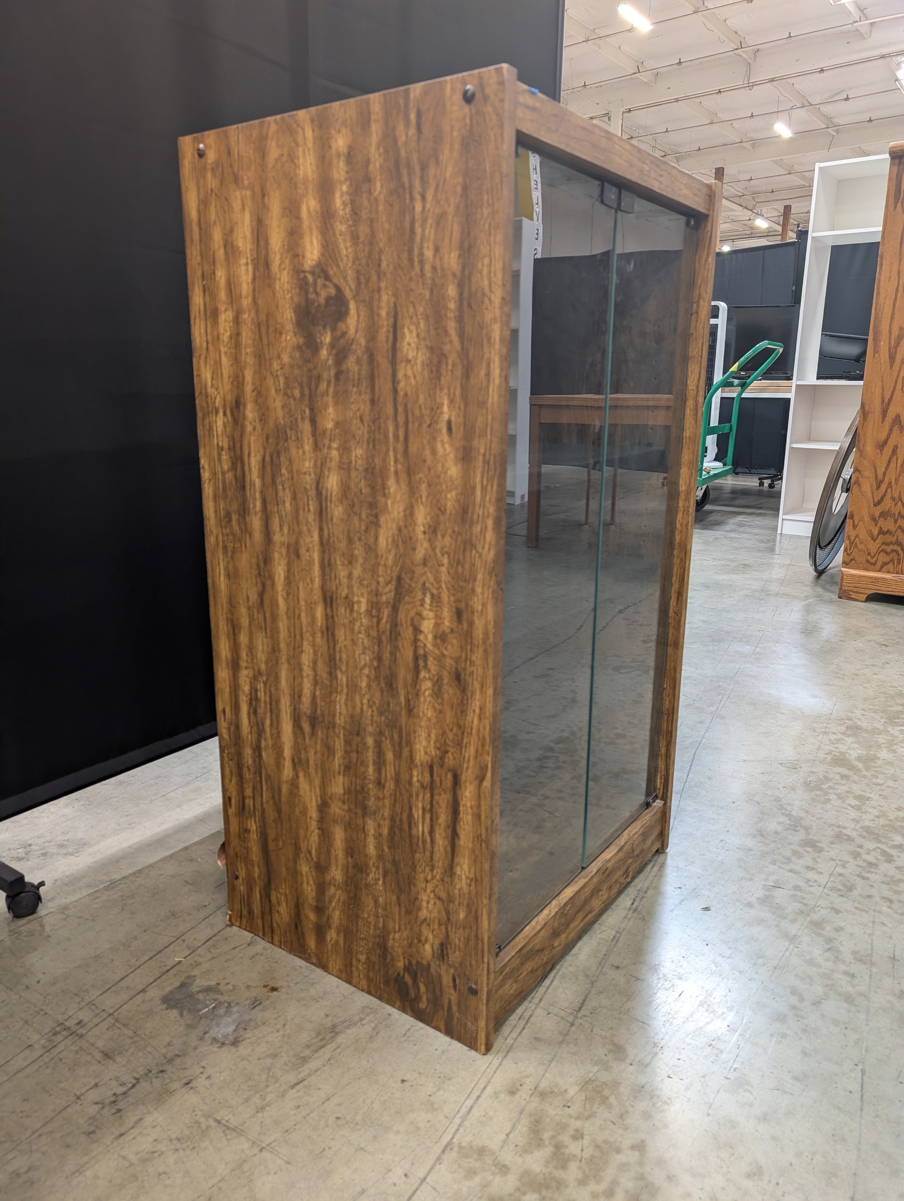 Mid-Century Style Wood Display Cabinet with Sliding Glass Doors