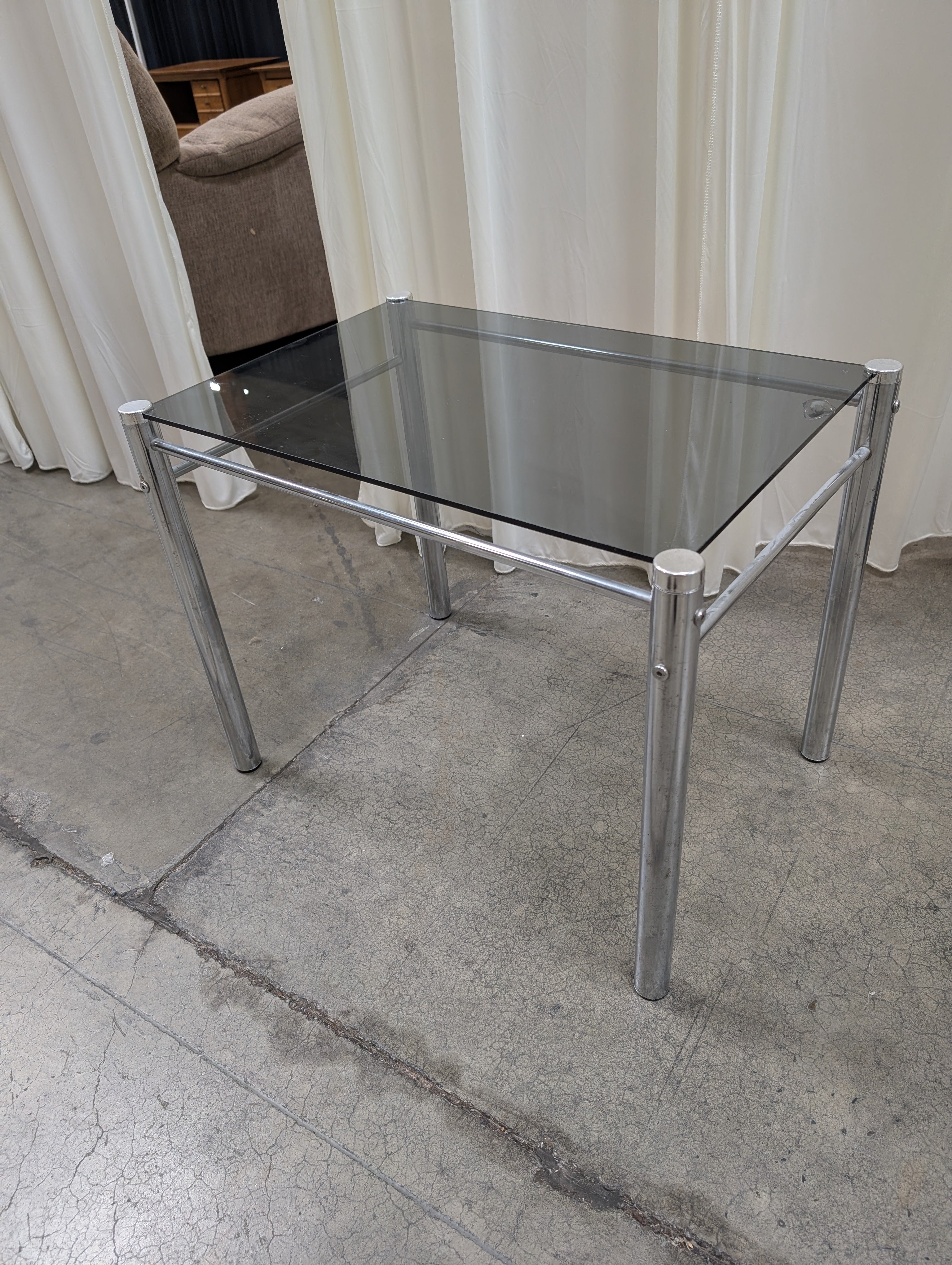 Modern Clear Glass End Table with Silver-Tone Frame