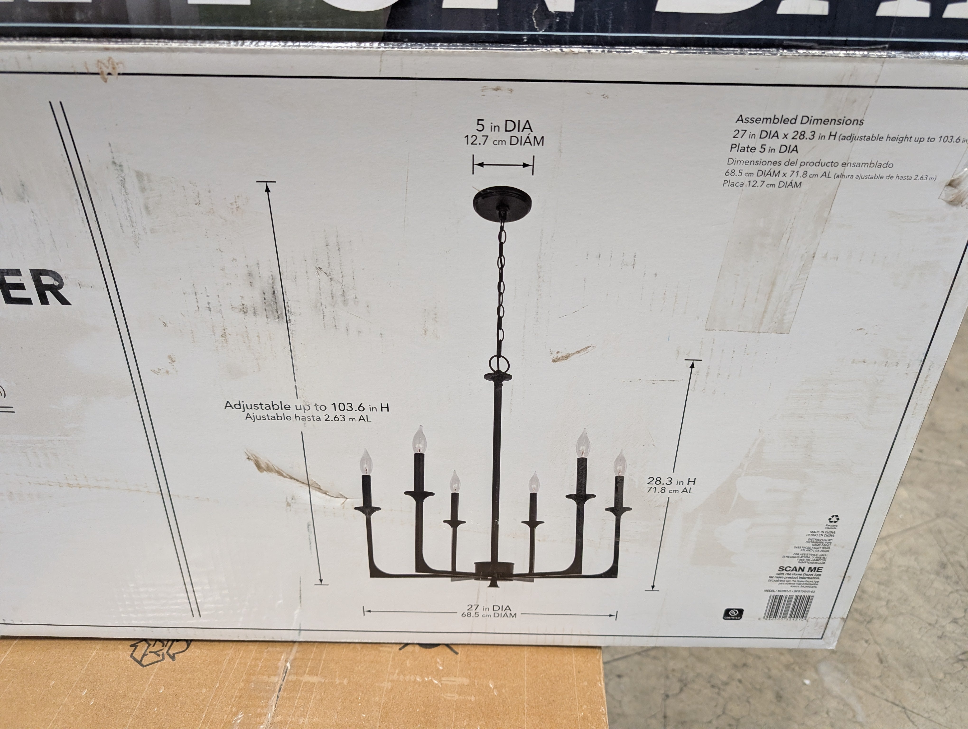 Six-Light Matte Black Chandelier in Metal
