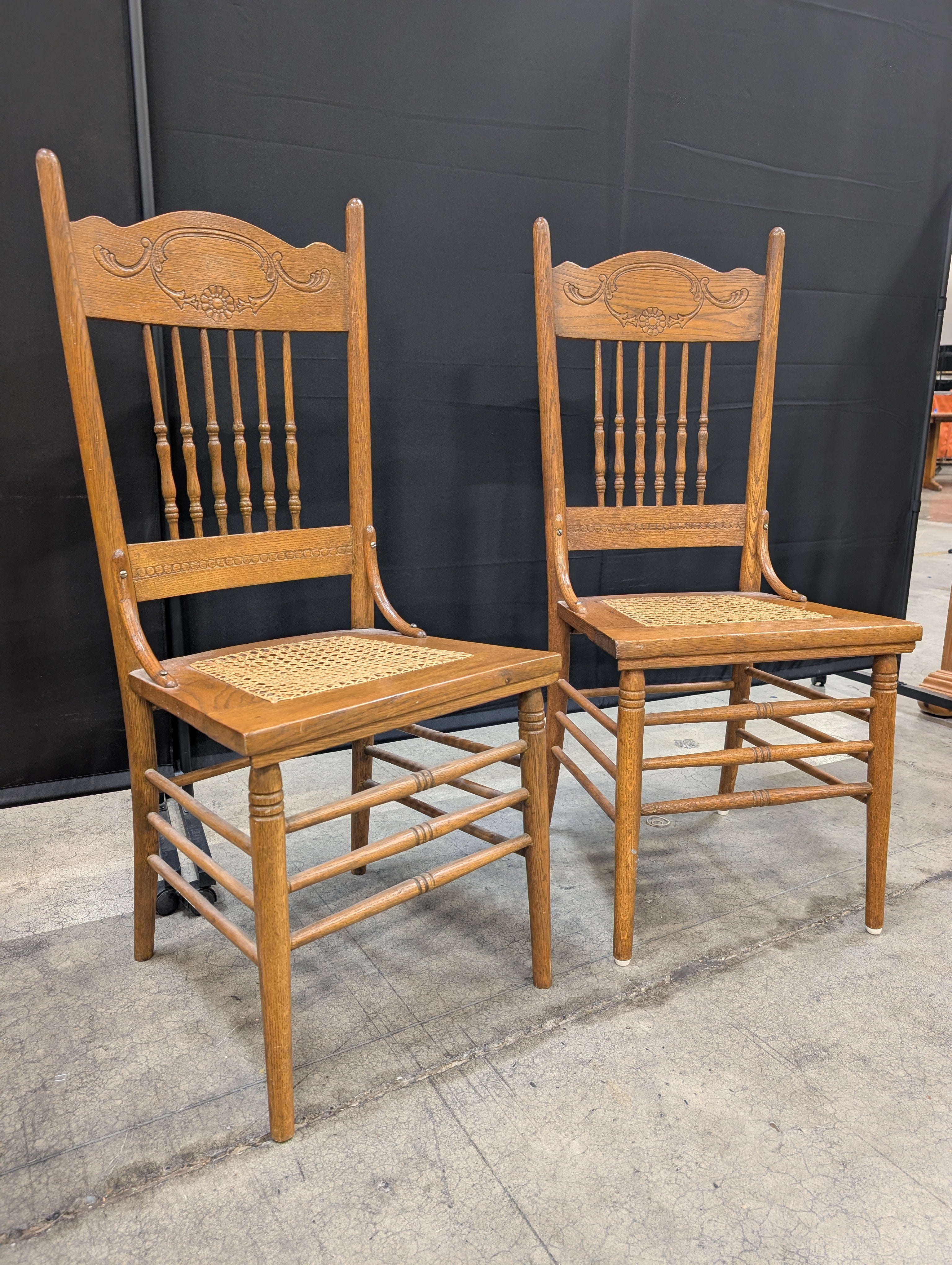 Pair of Cane Seat Chairs Set