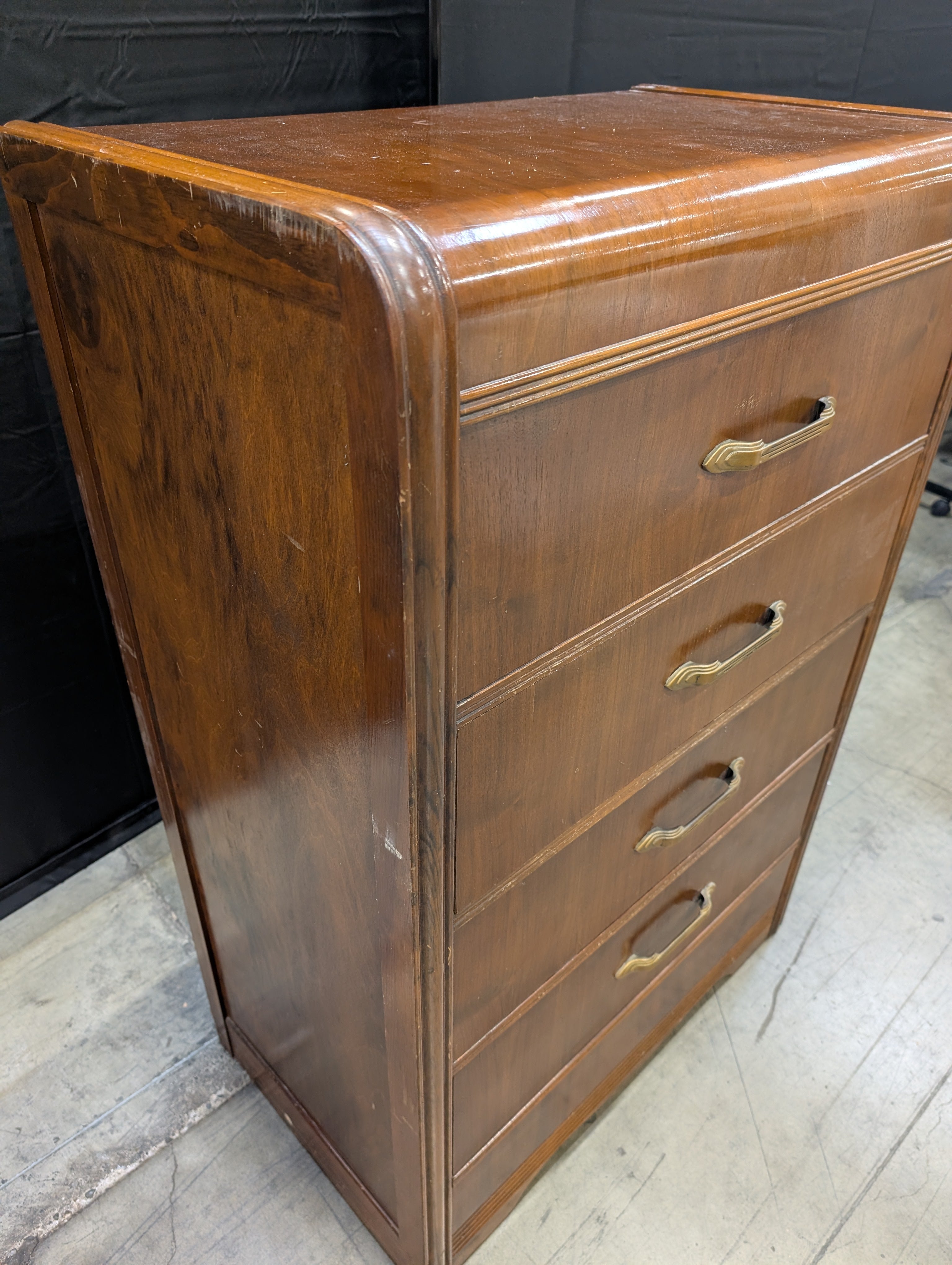Vintage Rounded Edge Four-Drawer Wooden Dresser