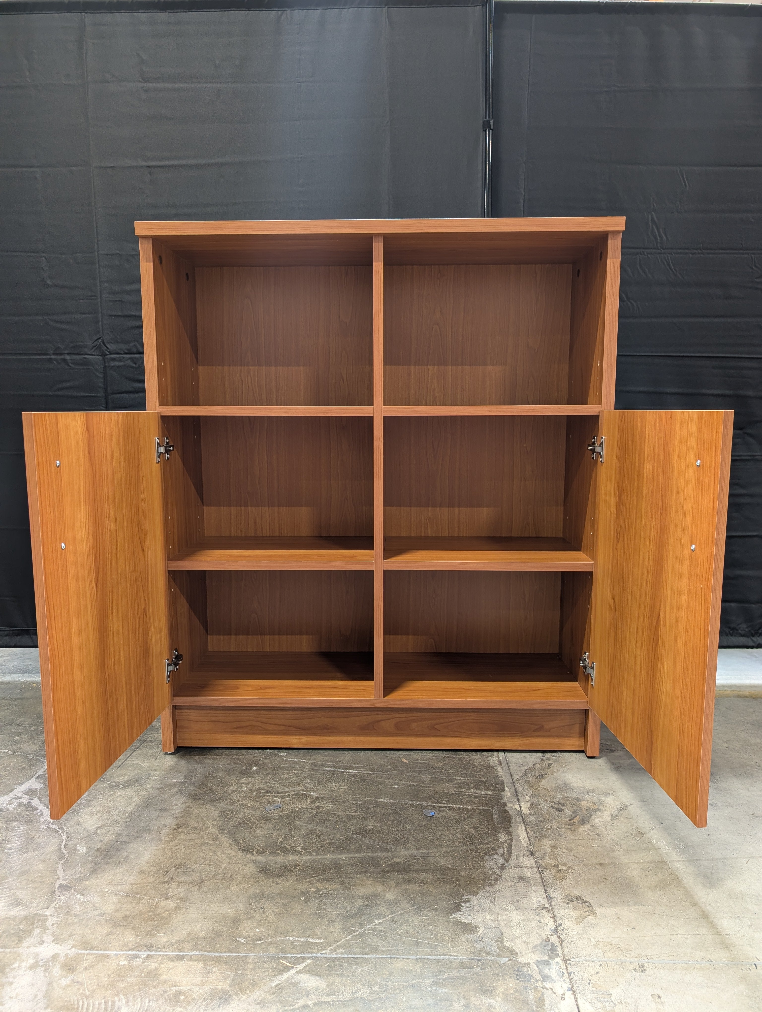 Two-Door Wood Grain Bookcase with Cubbies