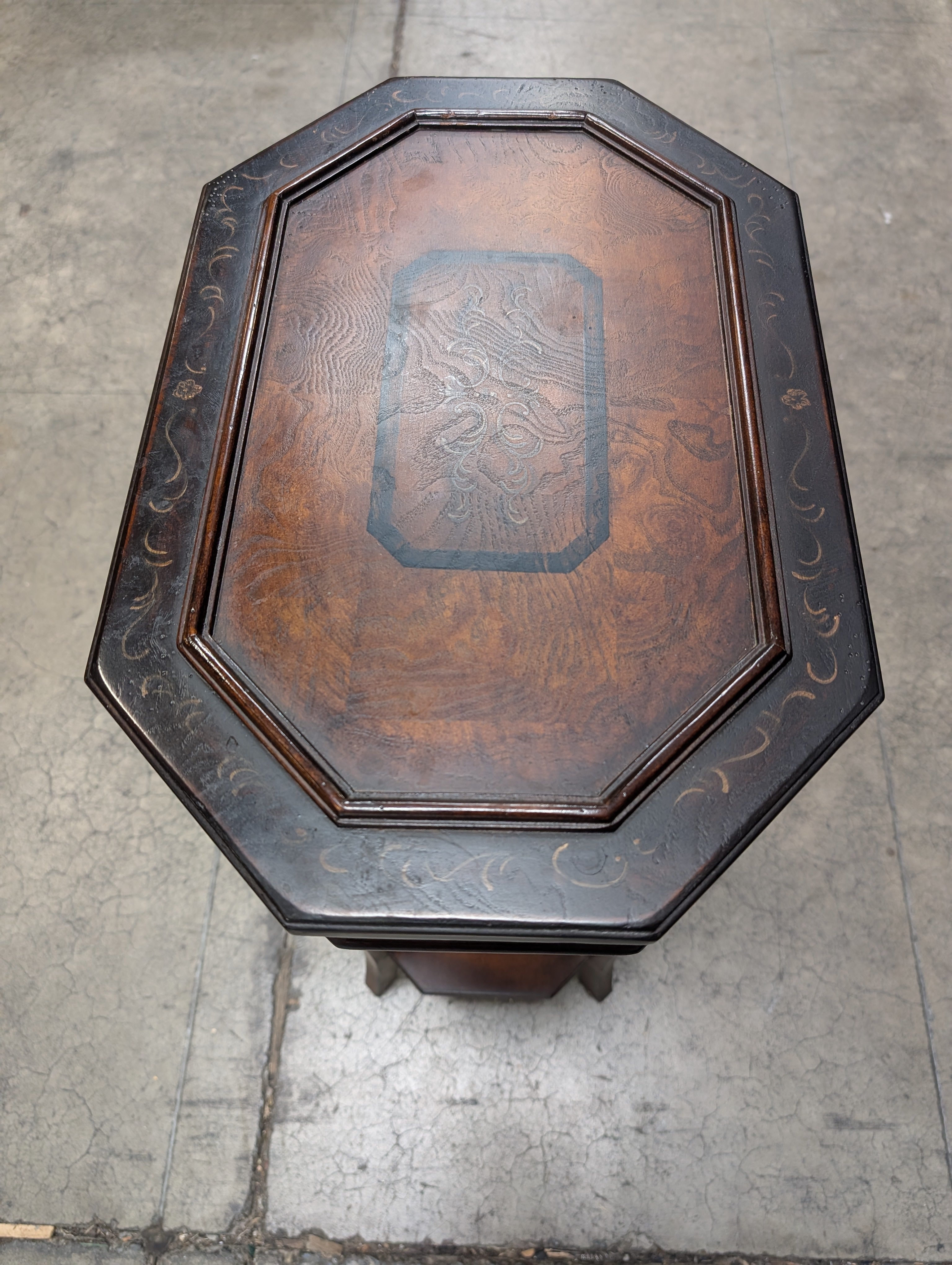 Octagonal Accent Table with Inlaid Wood Top