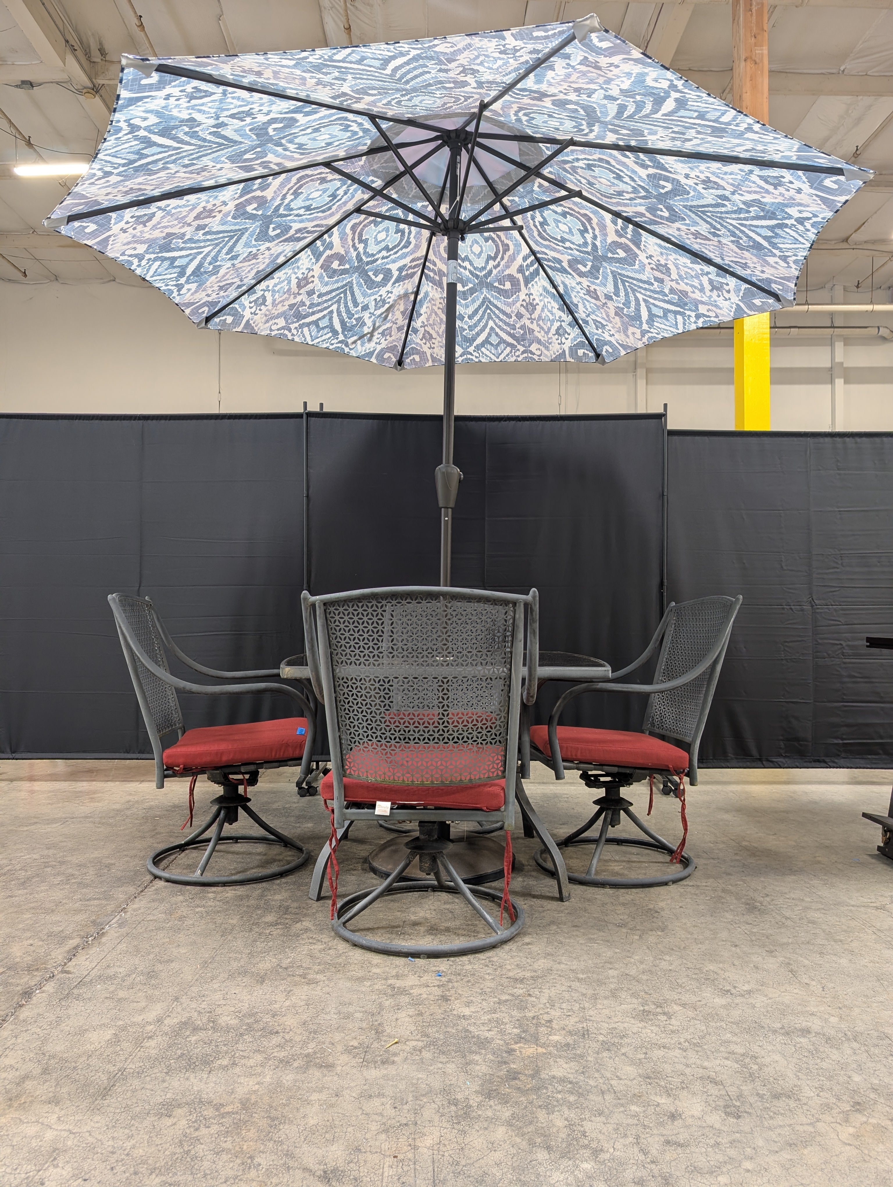 Six-Piece Metal Patio Dining Set with Red Cushions