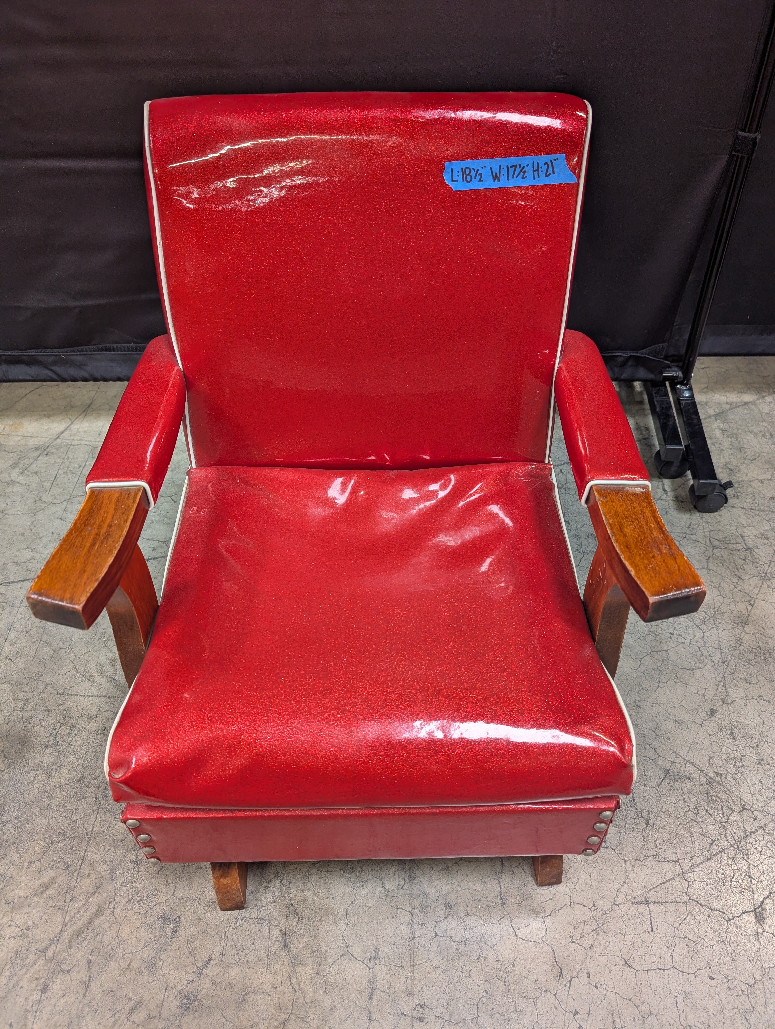 Vintage Red Vinyl Armchair with Wood Trim