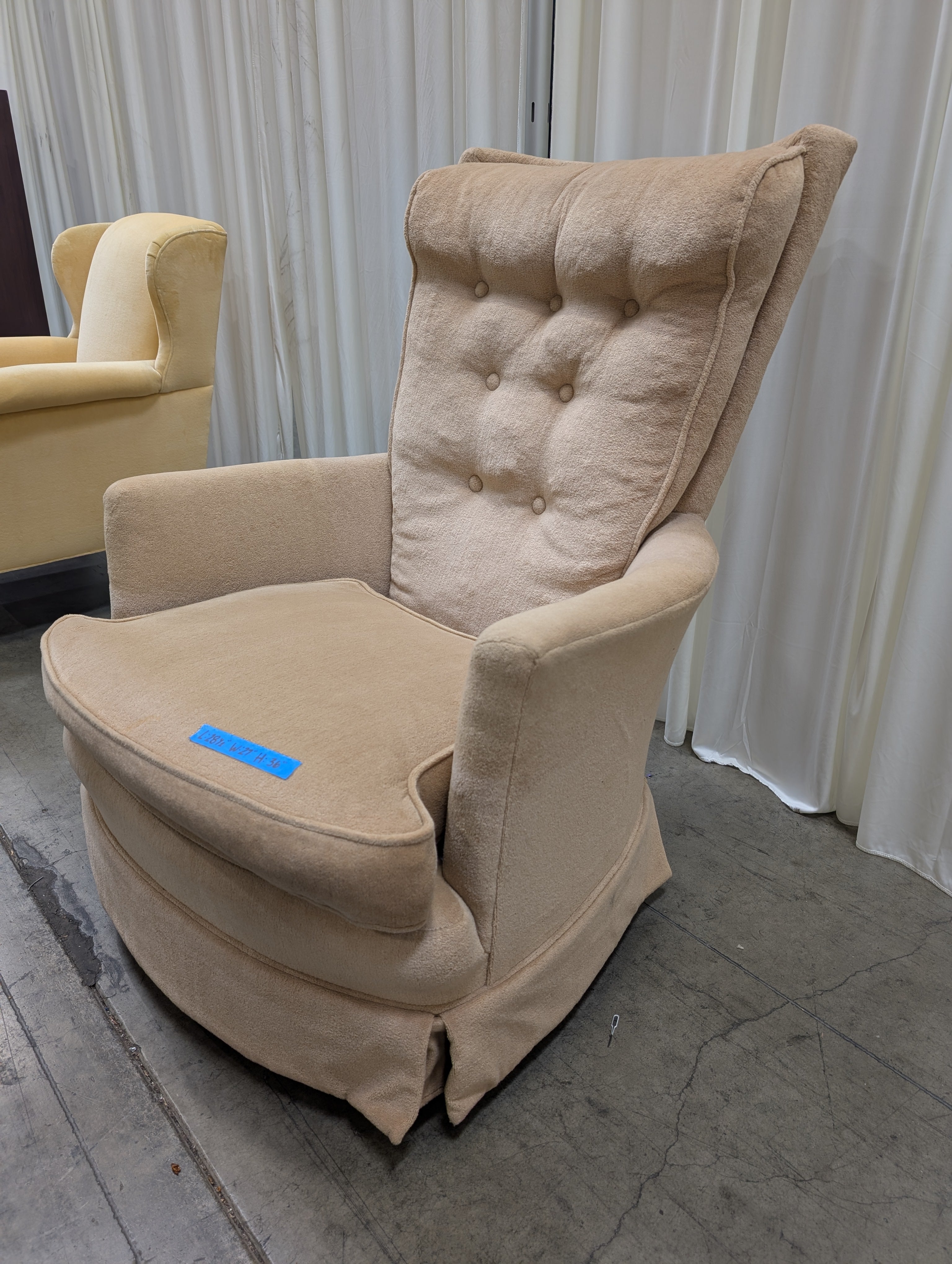Peach Tufted Fabric Recliner with Skirted Base