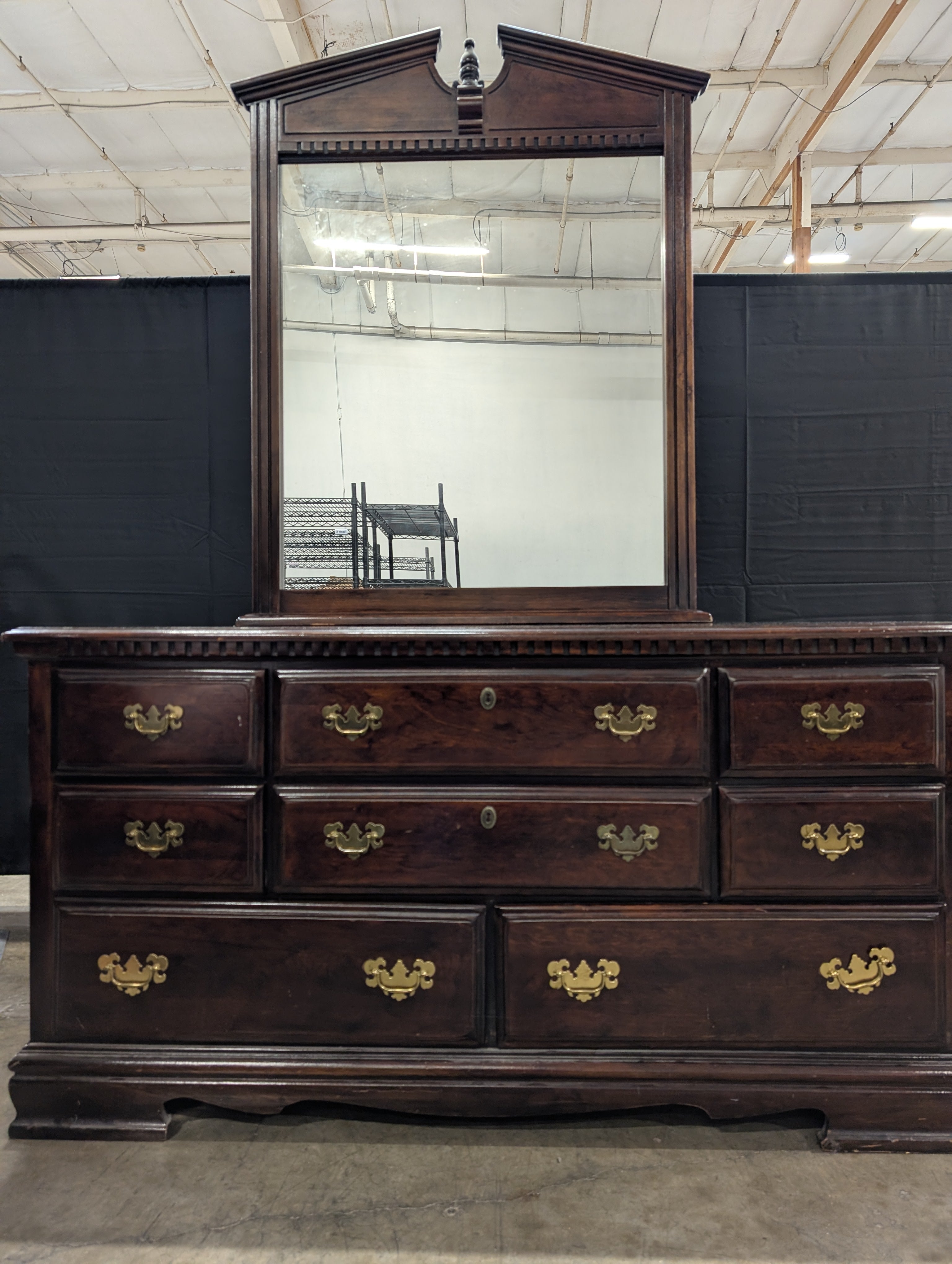 Classic Dark Wood Dresser with Rectangular Mirror