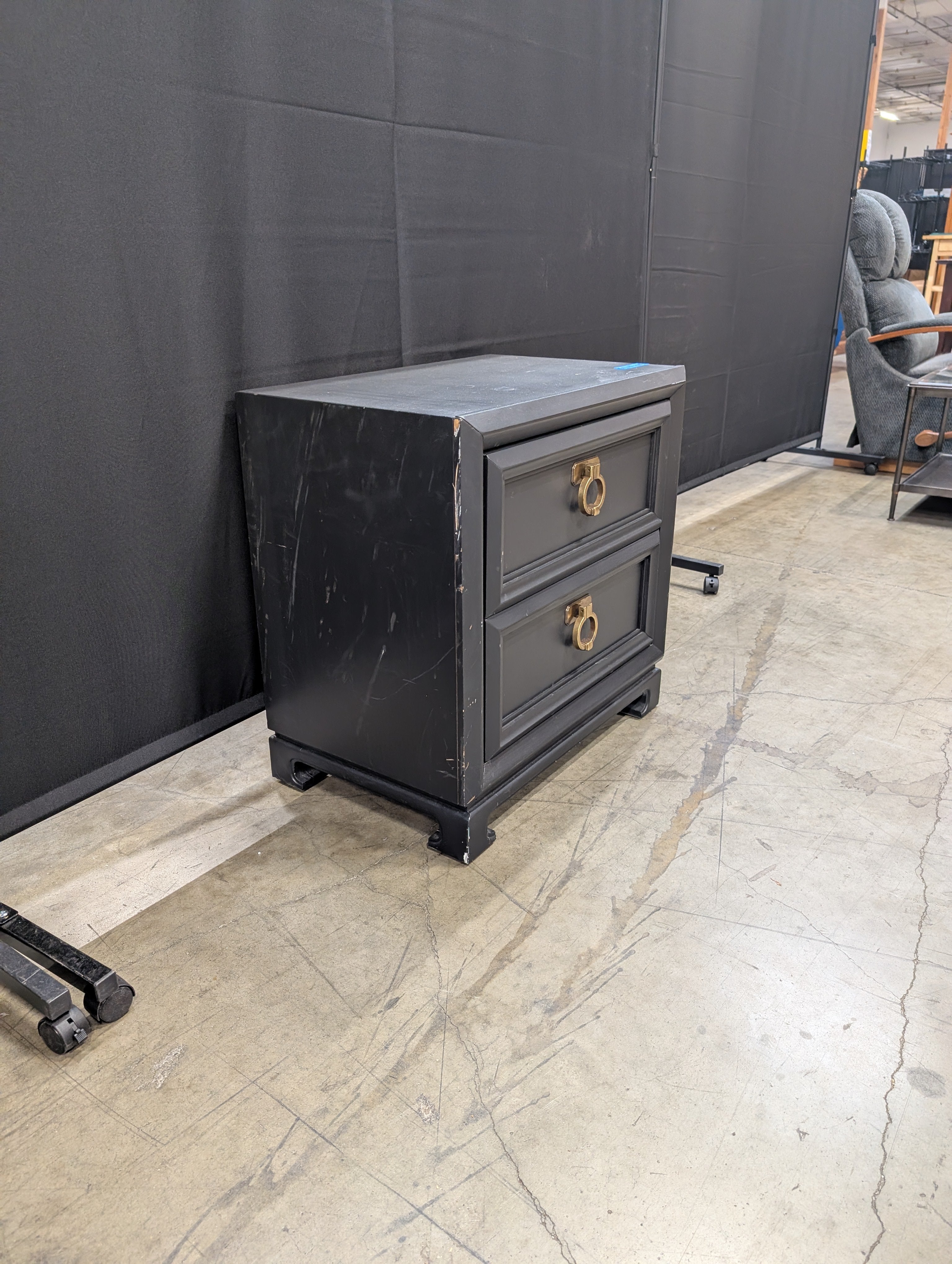 Black Two-Drawer Bedroom Thomasville Nightstand with Ring Pulls