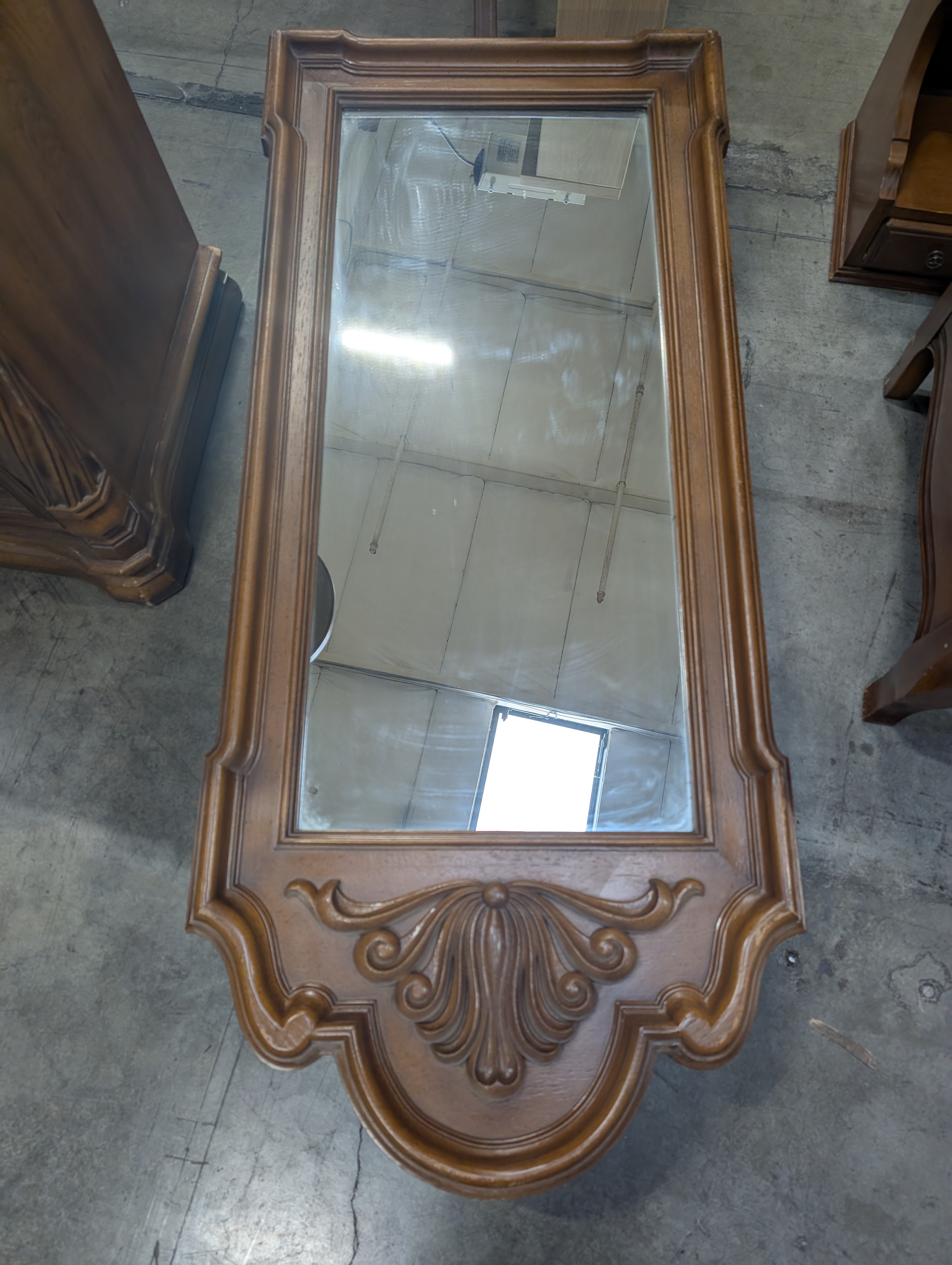 Ornate Traditional Dark Wood Dresser with Nine Drawers and Two Carved Mirrors