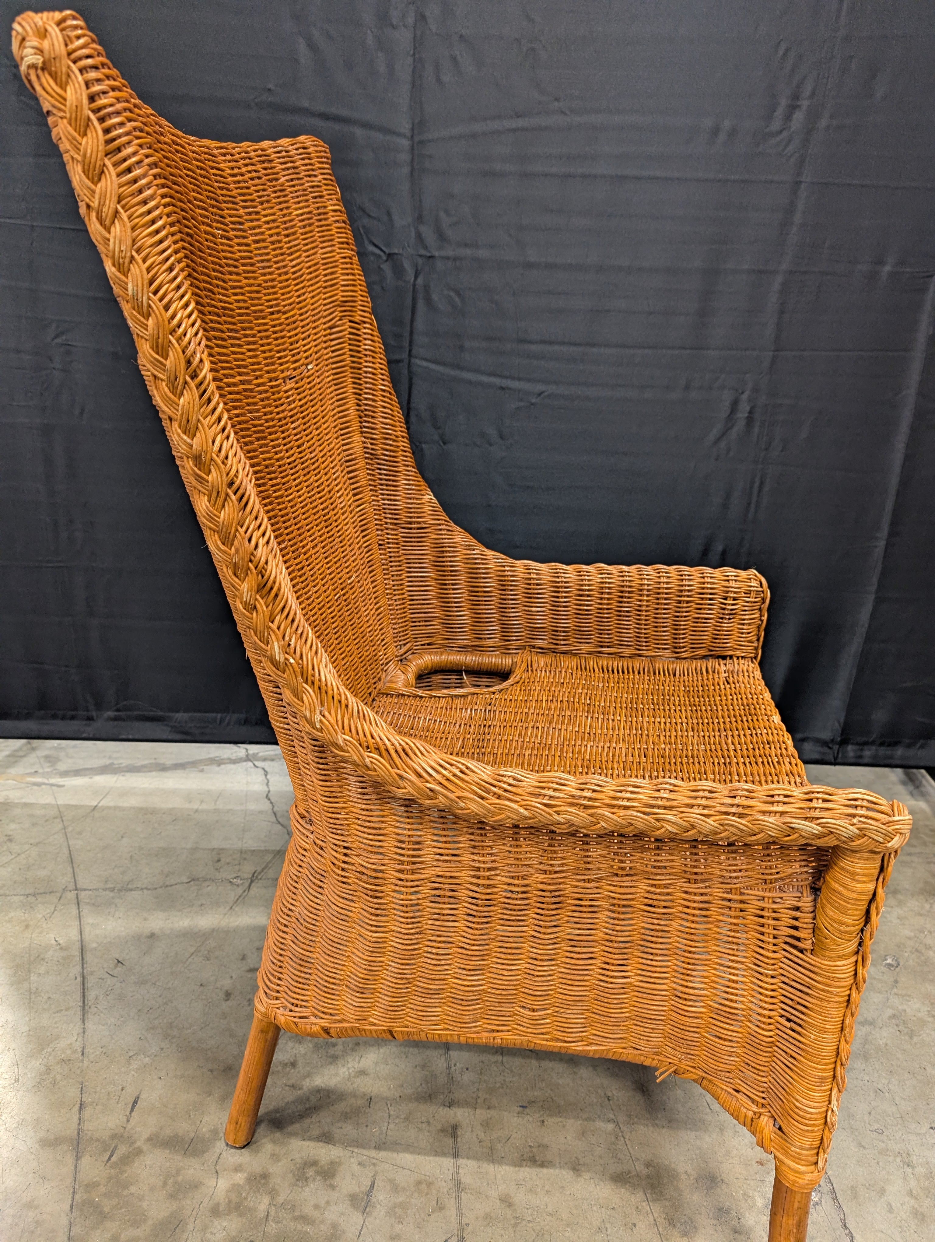 Woven Rattan High-Back Lounge Chair