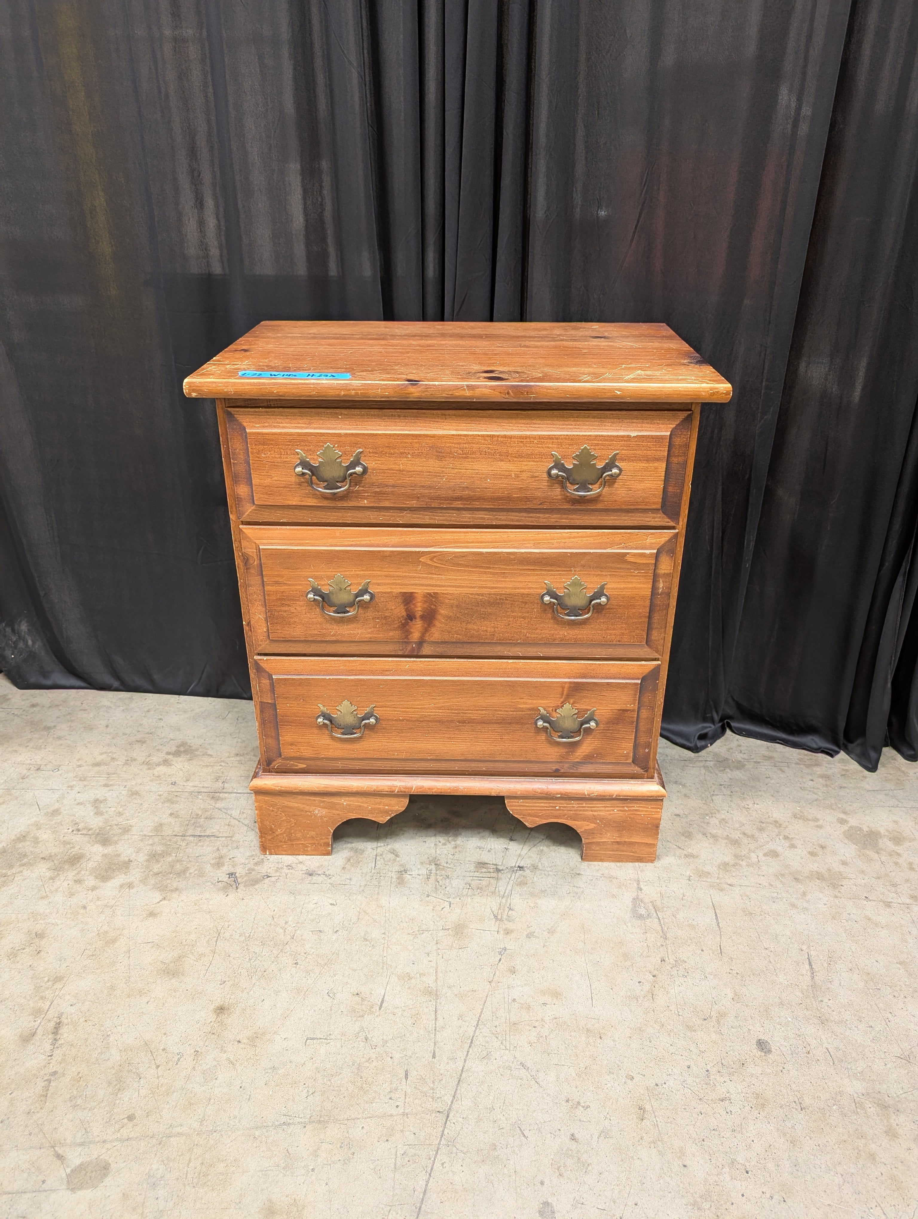 Traditional Three-Drawer Wood Nightstand with Brass Pulls