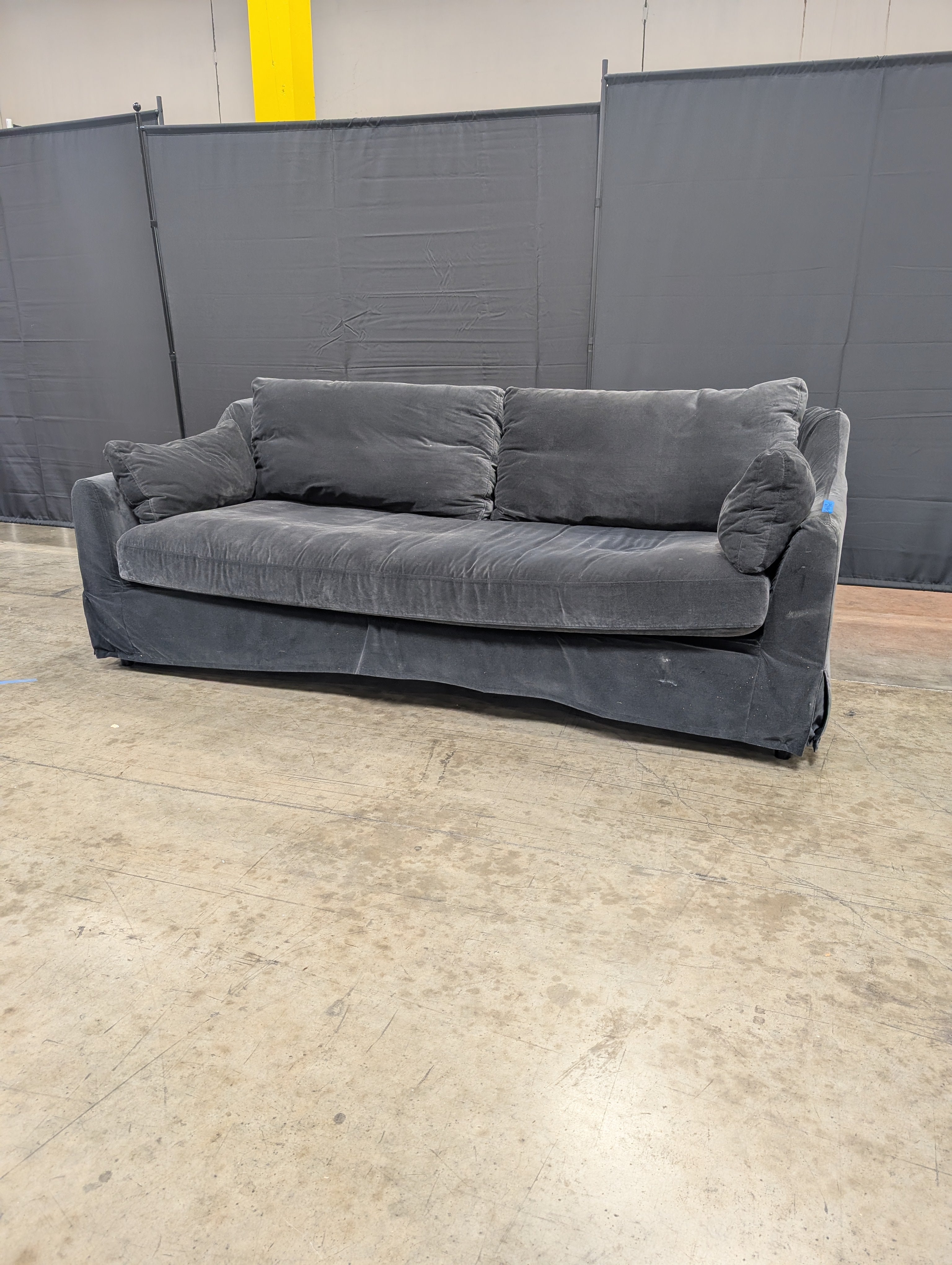 Dark Gray Velvet Skirted Couch