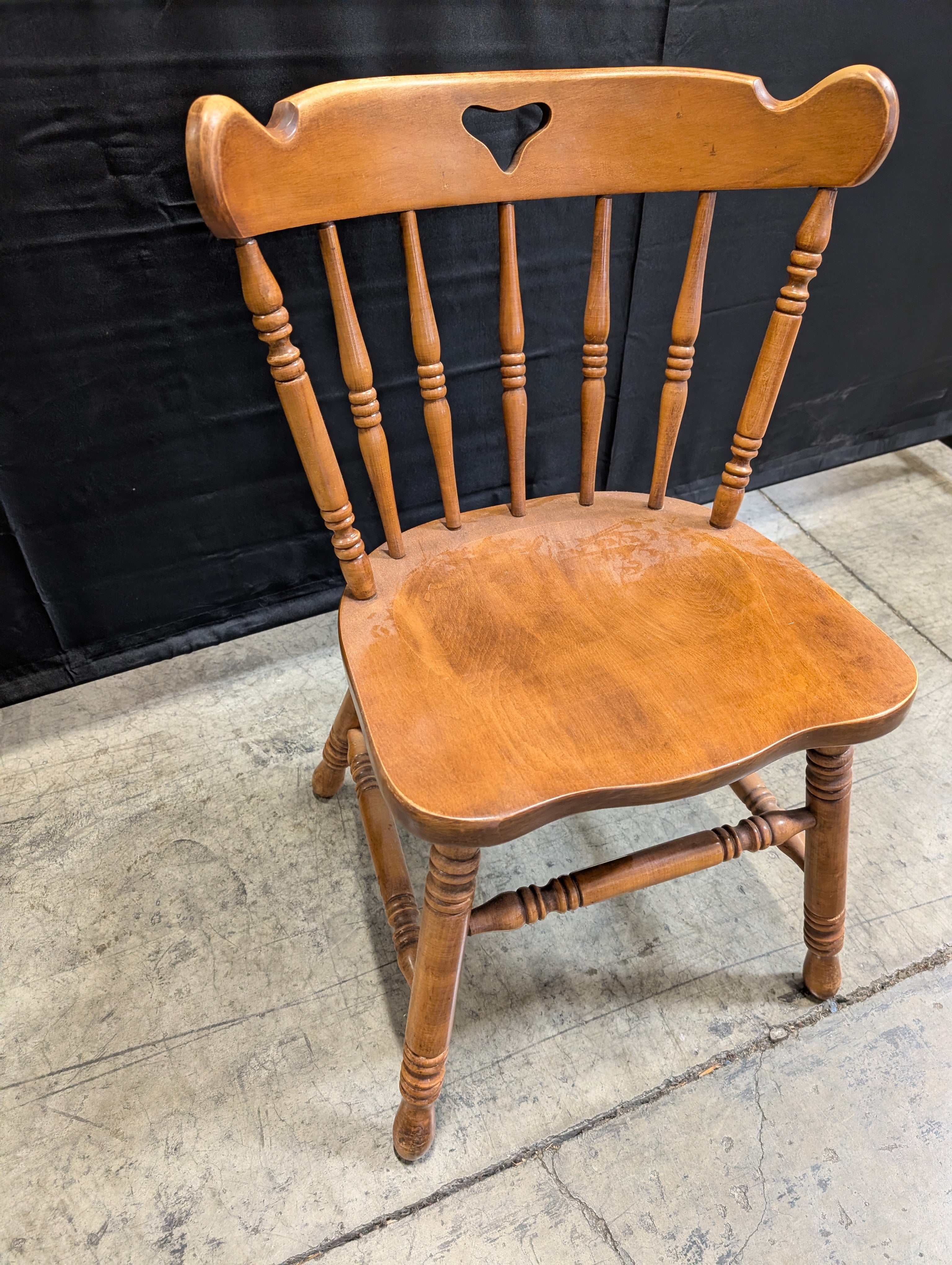 Rustic Wooden Spindle Back Chair with Heart Cutout