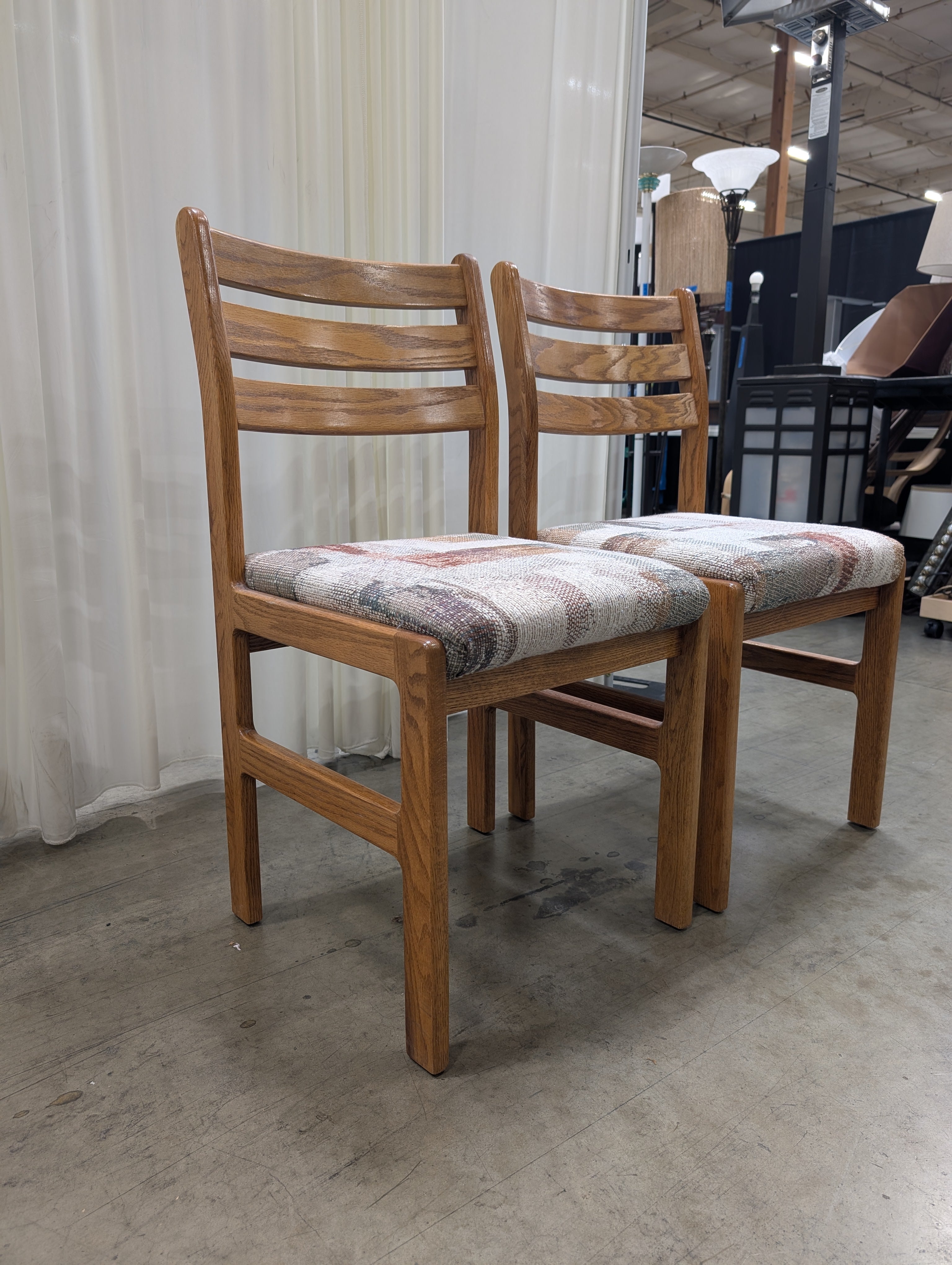 Oak Pedestal Pair of Dining Chairs