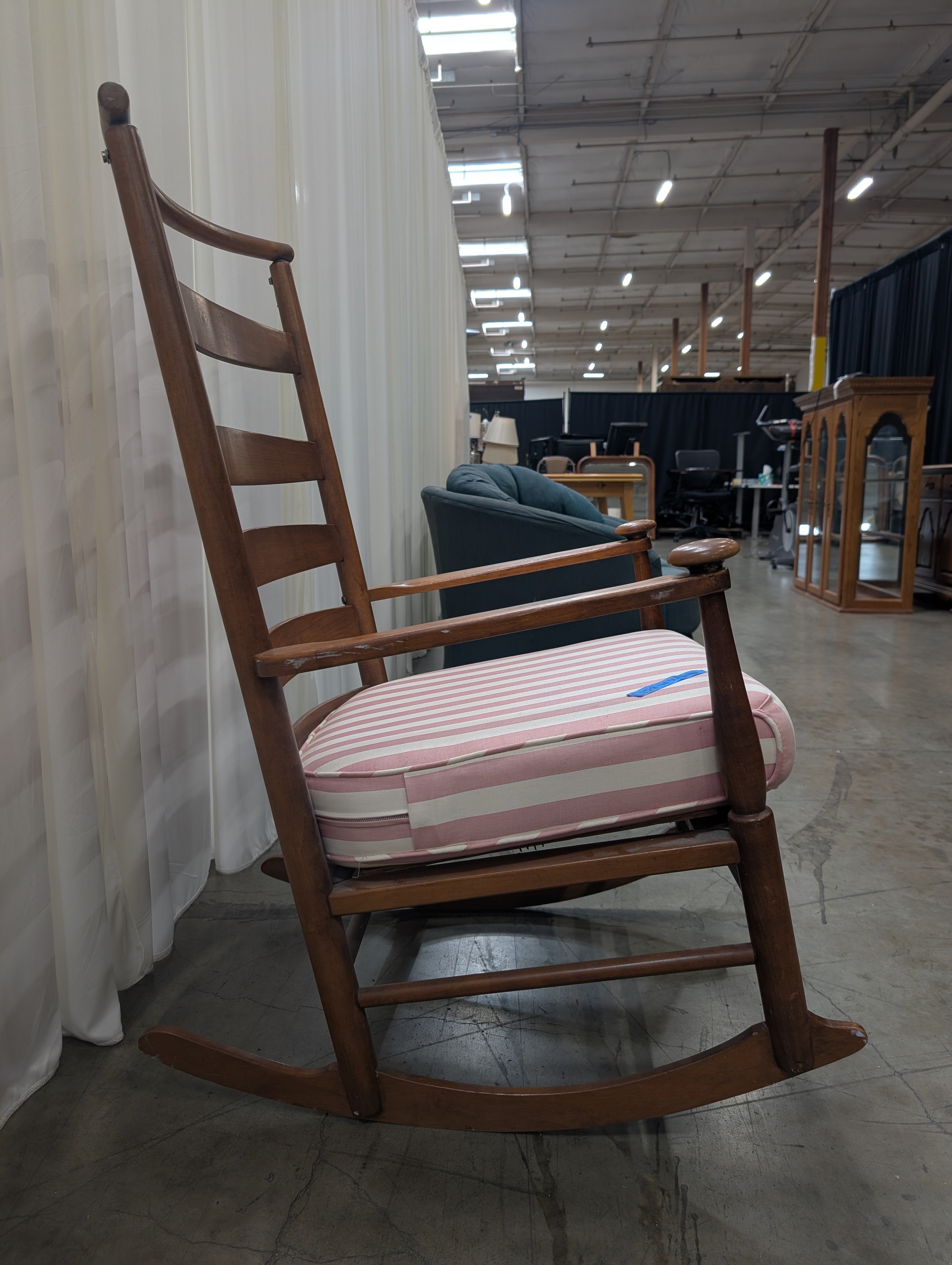 Ladderback Wood Rocking Chair with Striped Cushion