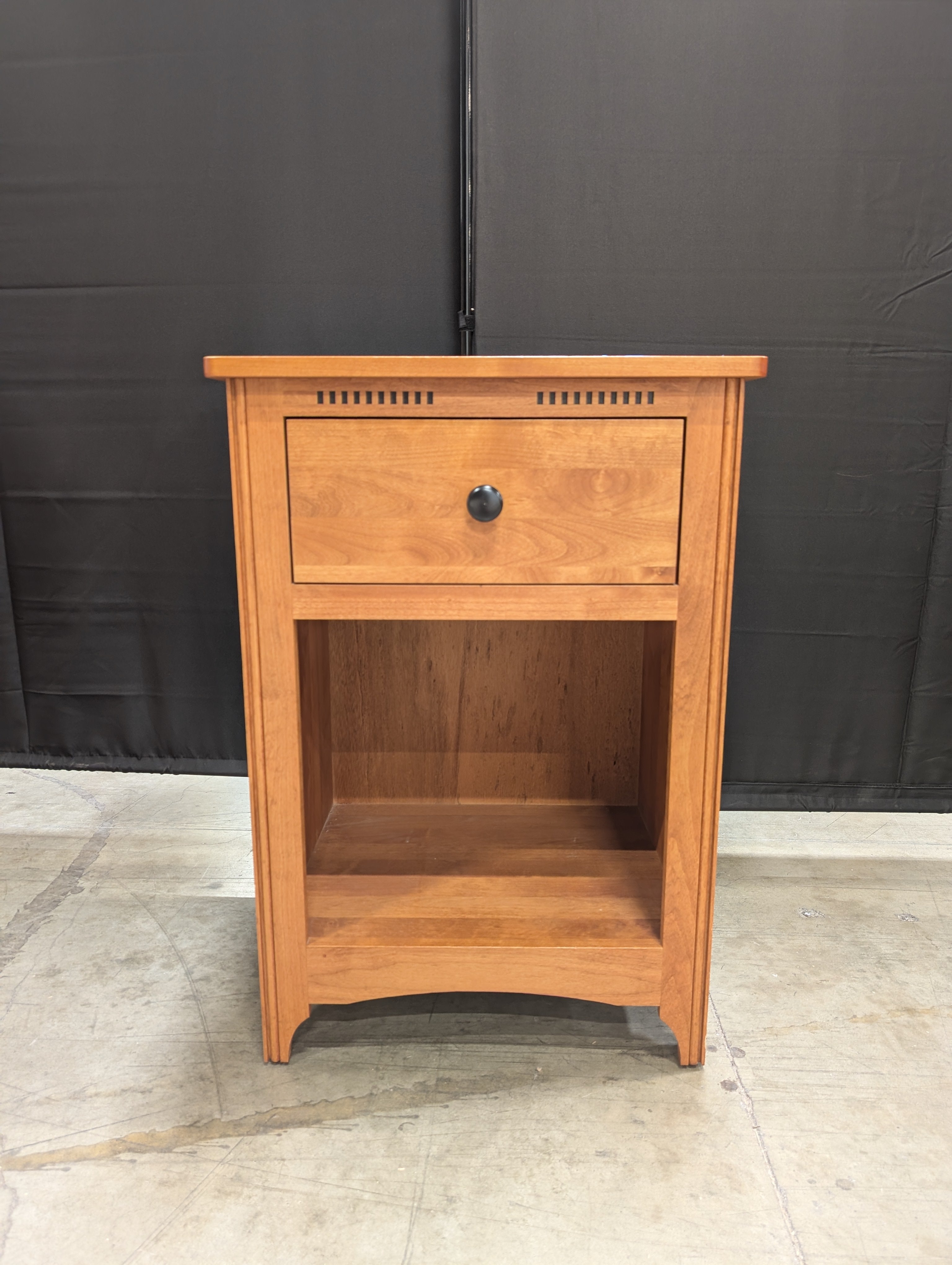 Single-Drawer Open-Shelf Nightstand in Warm Wood