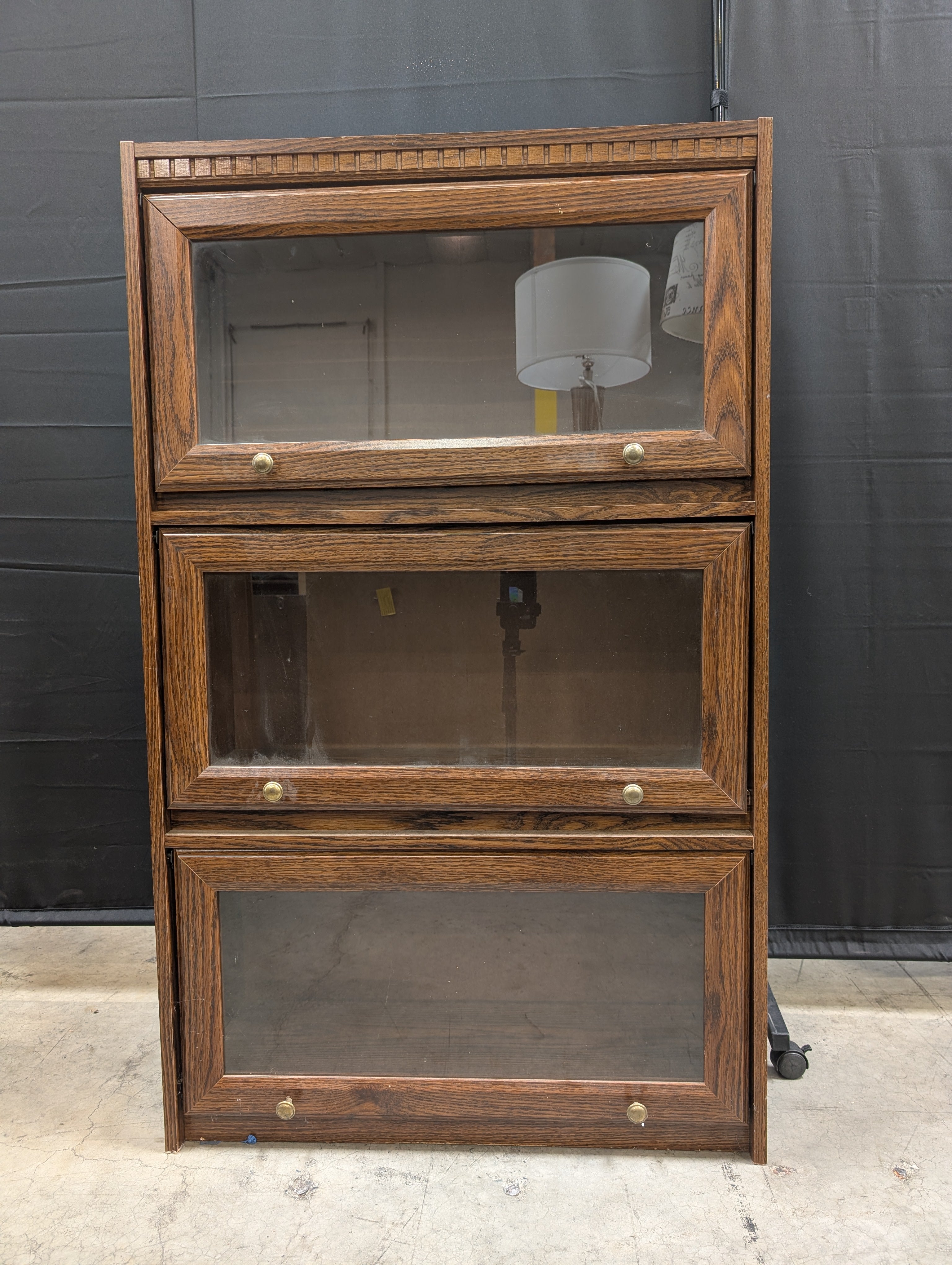 Three-Tier Stacking Oak Barrister Bookcase with Glass Doors
