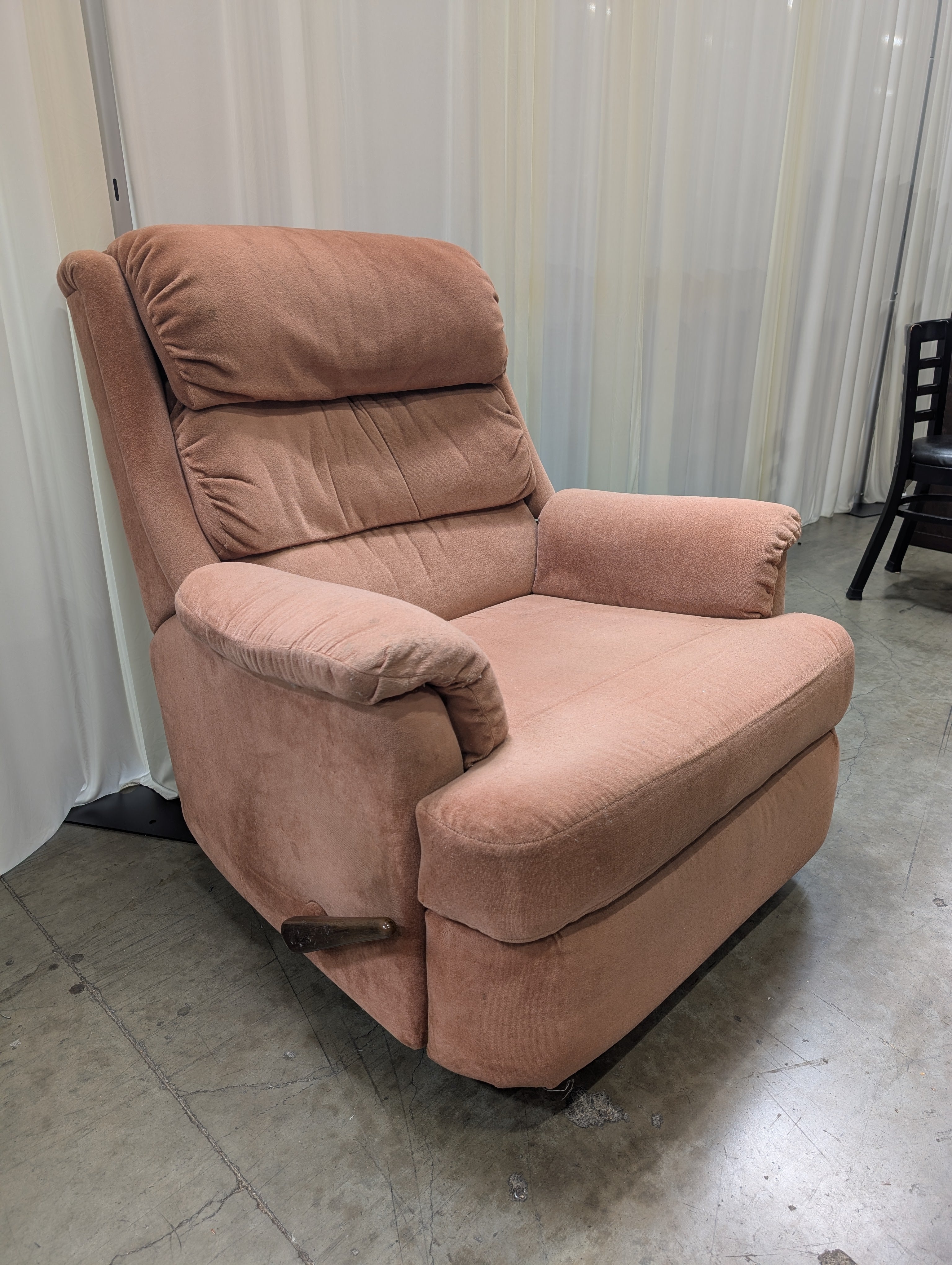 Muted Peach Plush Fabric Recliner