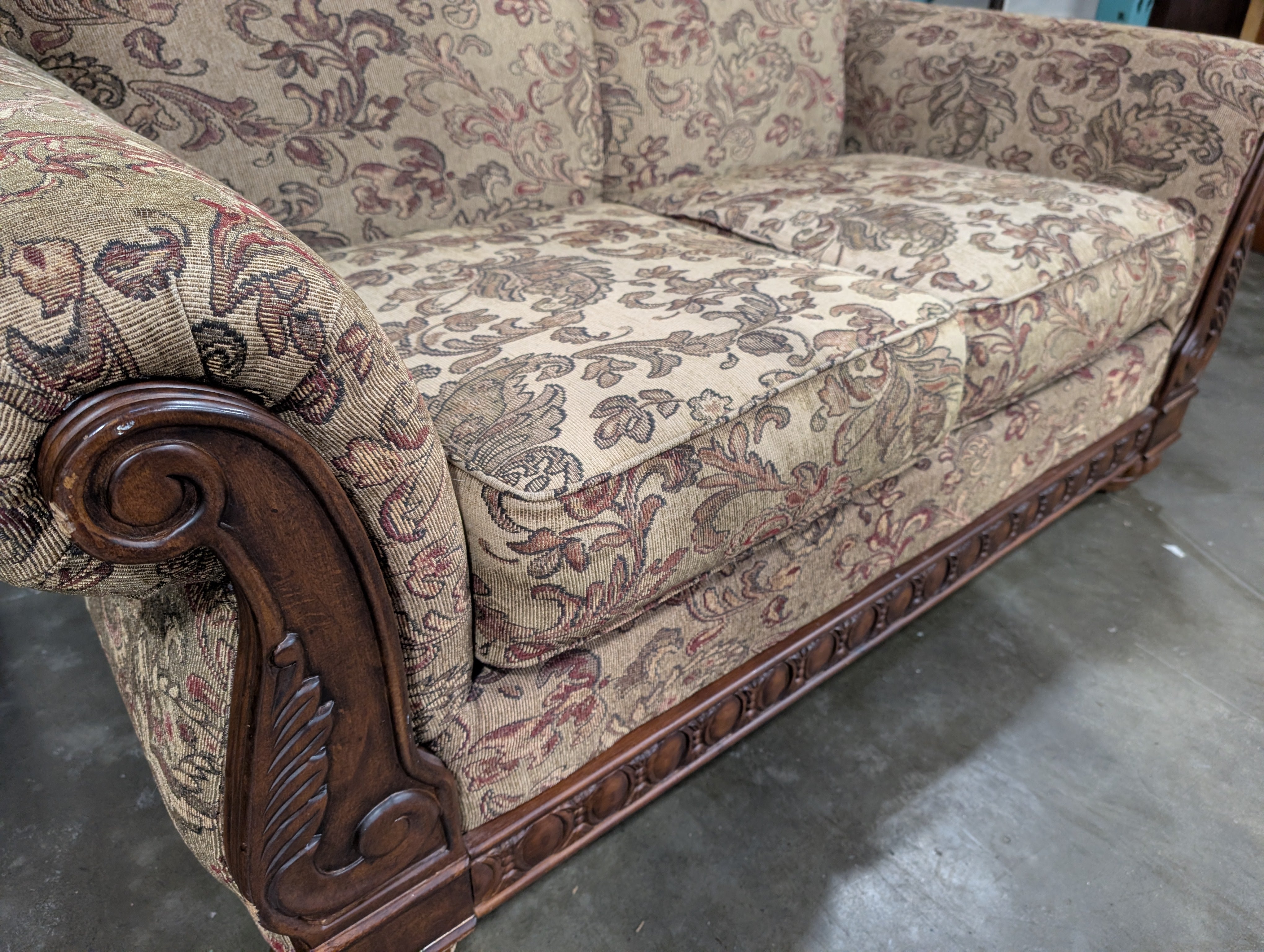 Carved Wood Frame Loveseat