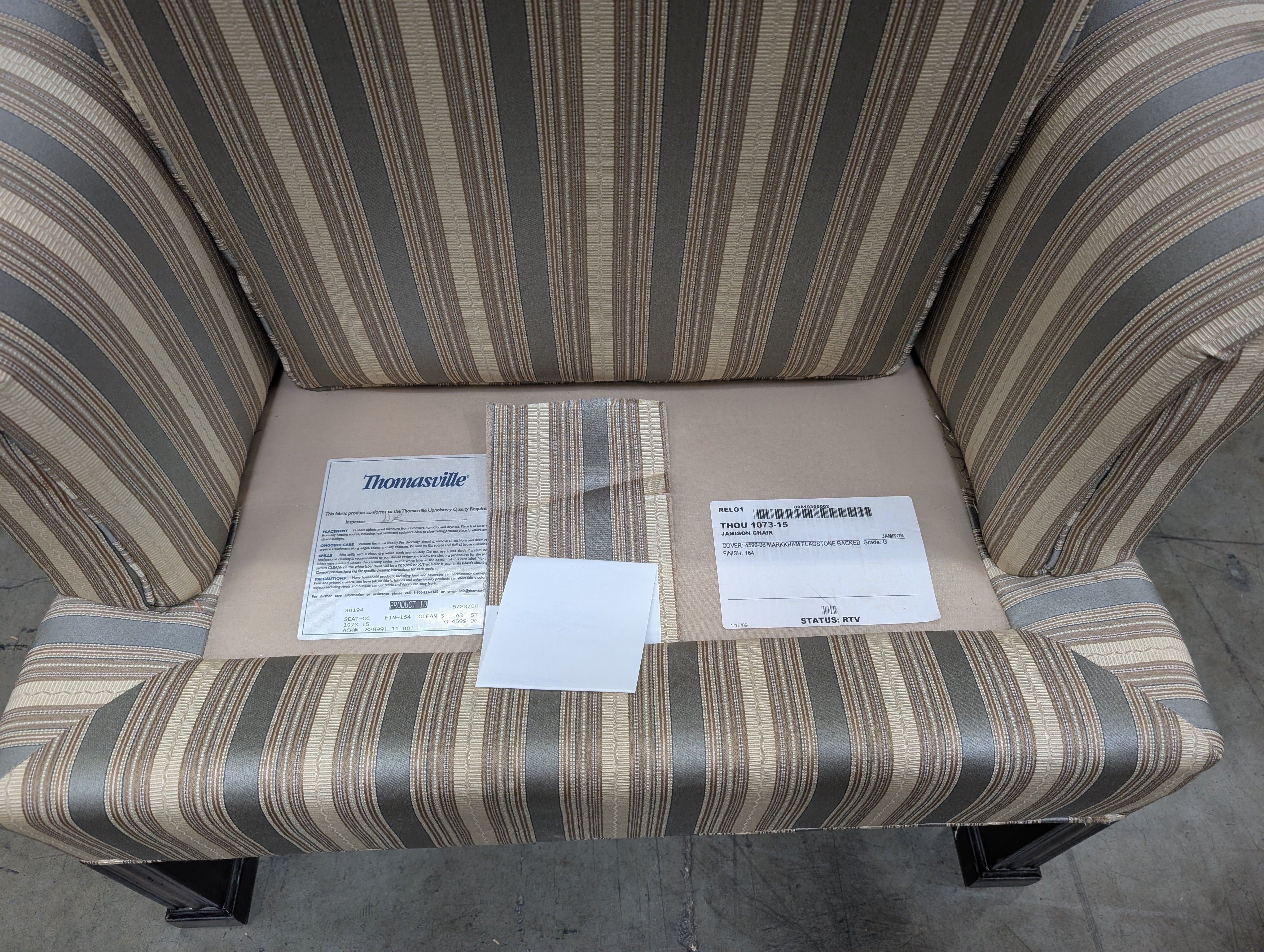 Striped Upholstered Thomasville Wingback Accent Chair