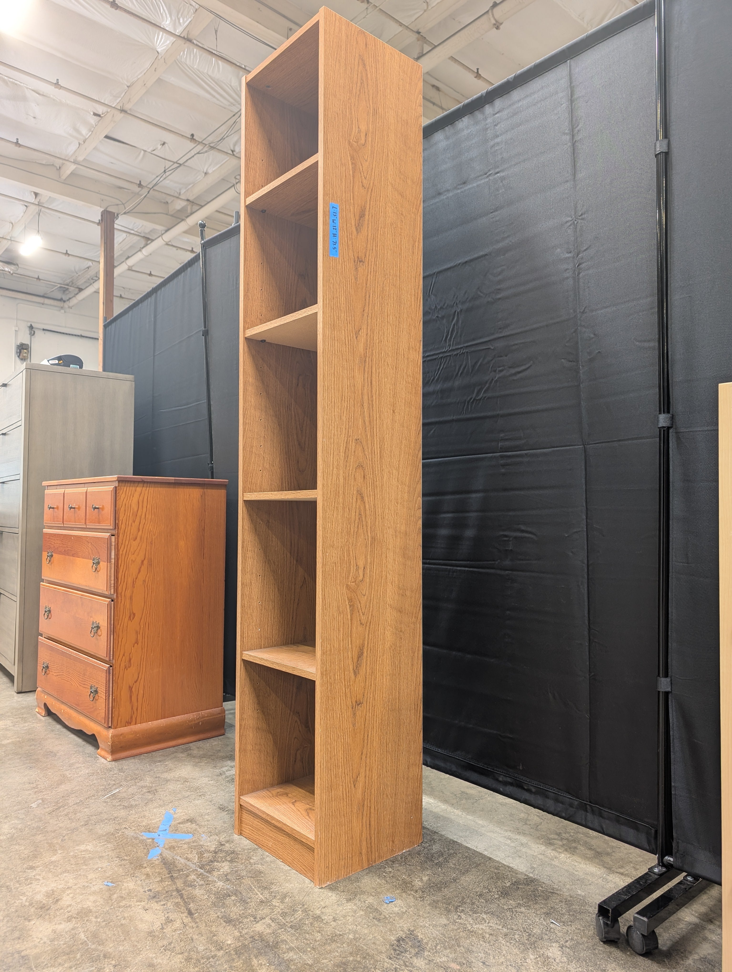 Narrow Five-Shelf Wood Grain Bookcase