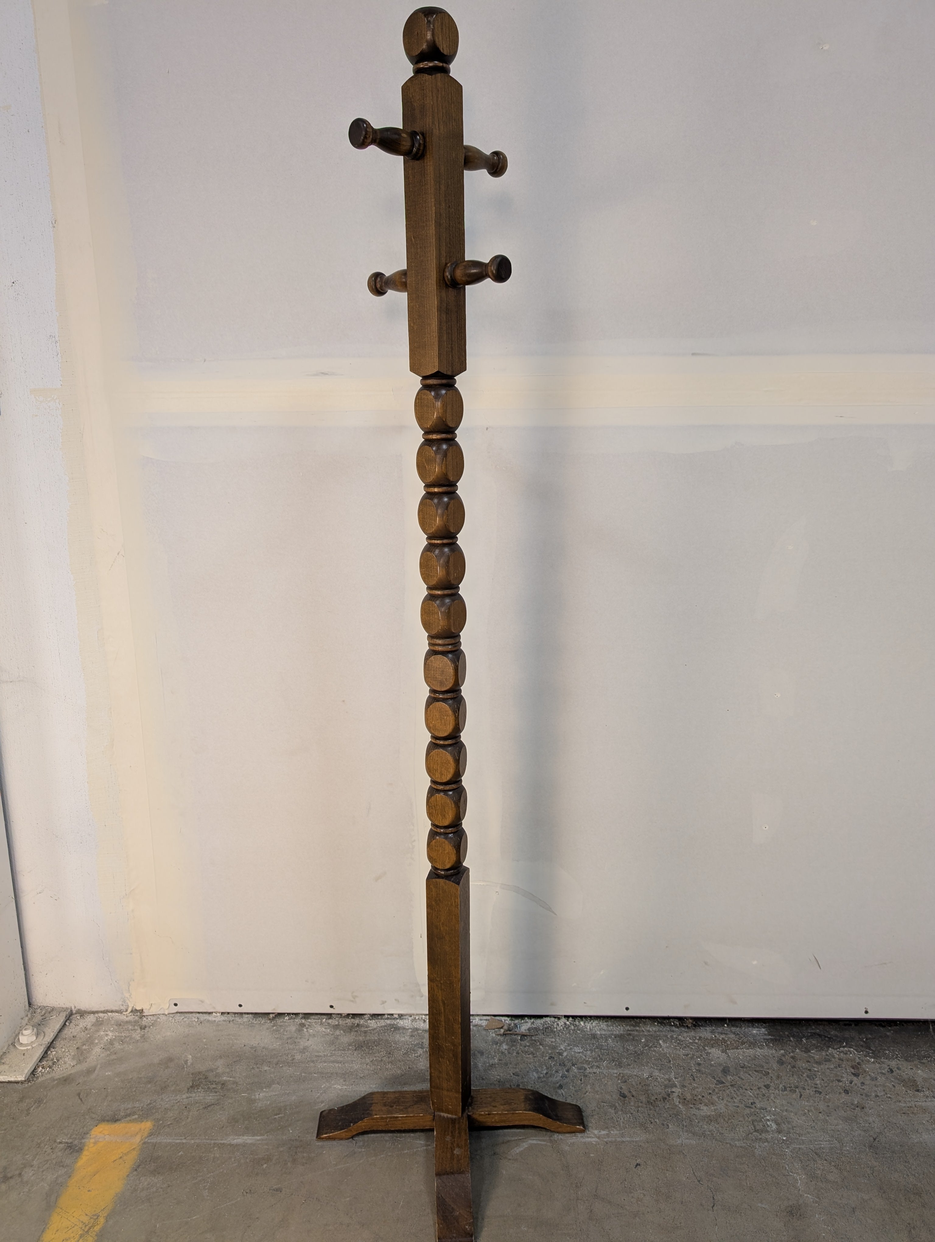 Vintage Turned Hardwood Coat Rack Hall Tree
