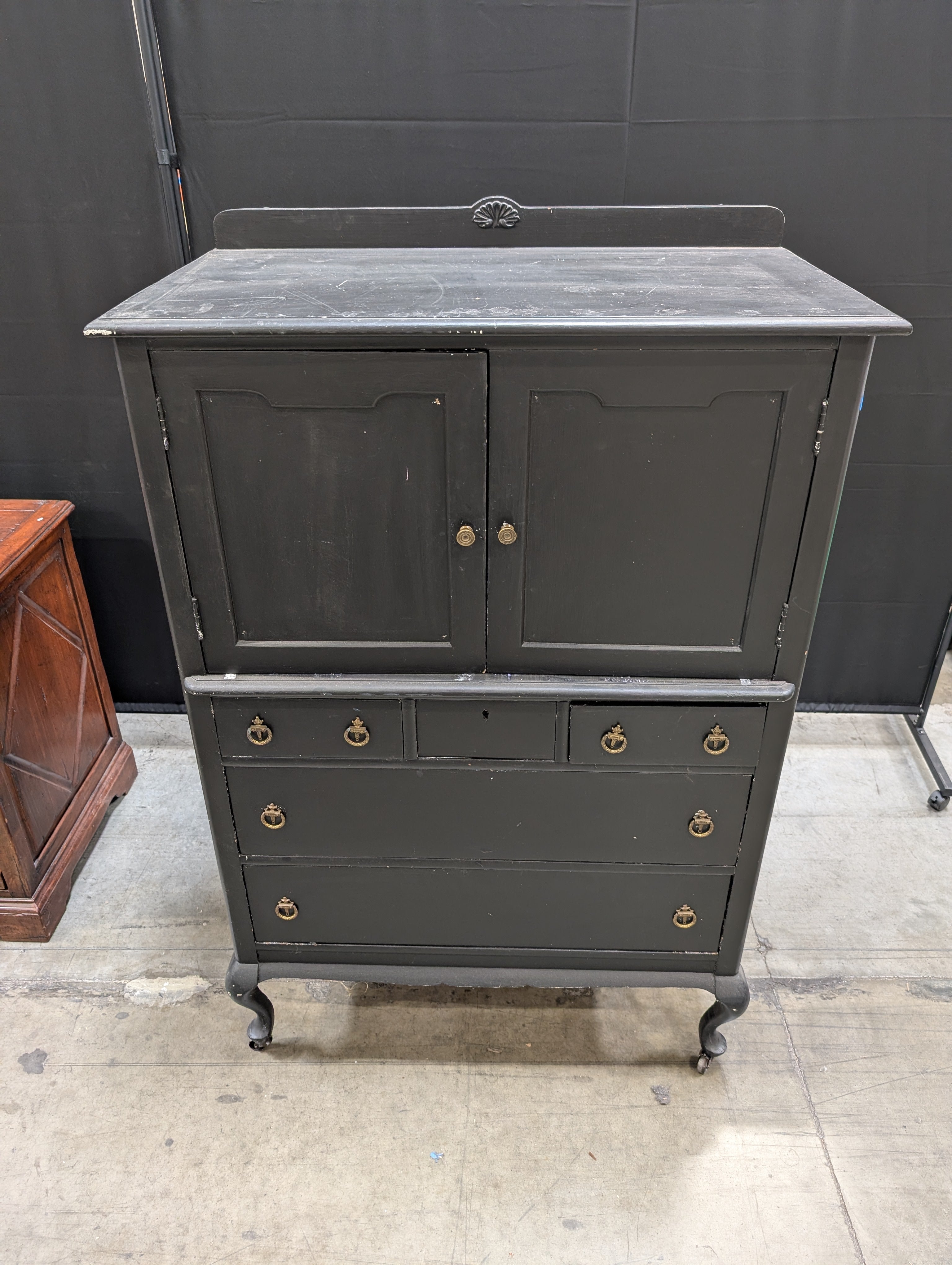 Black Painted Hickory Furniture Co. Storage Cabinet with Drawers