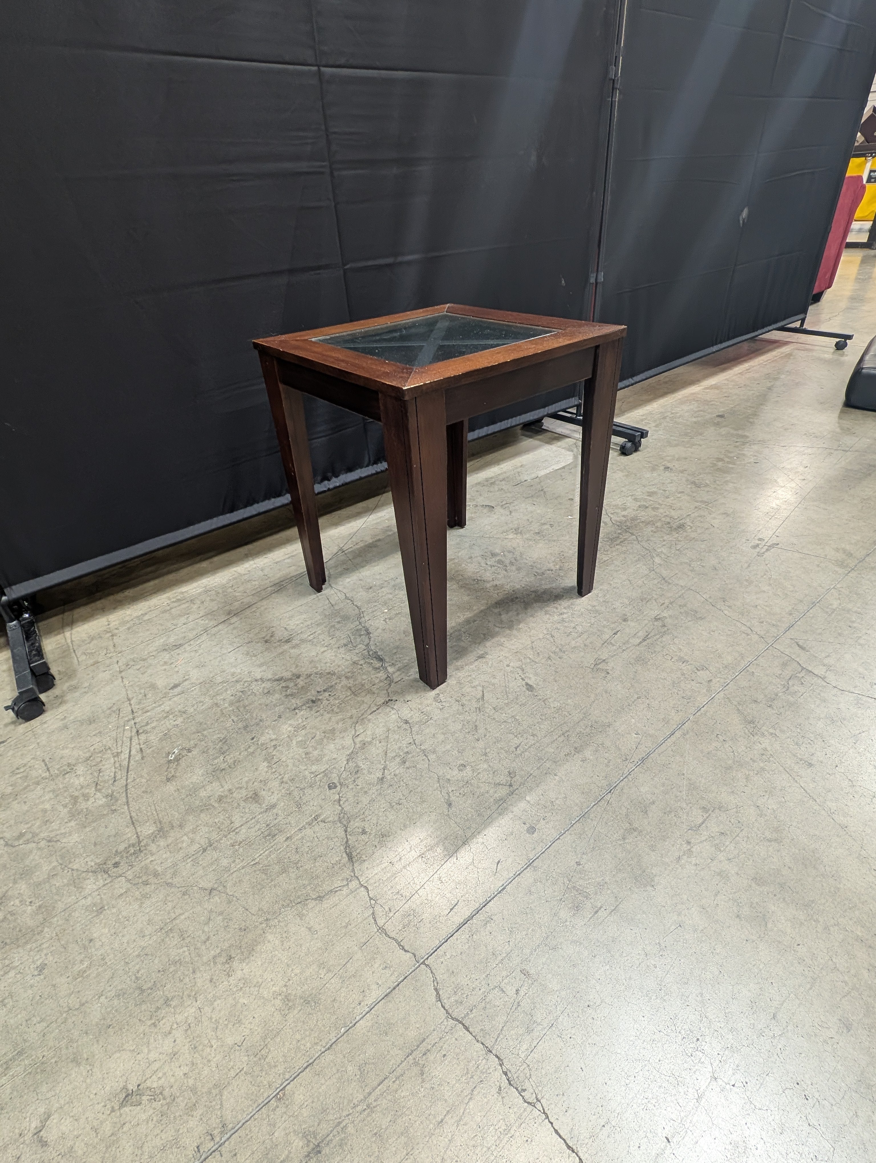 Contemporary Dark Wood Square End Table with Glass Top