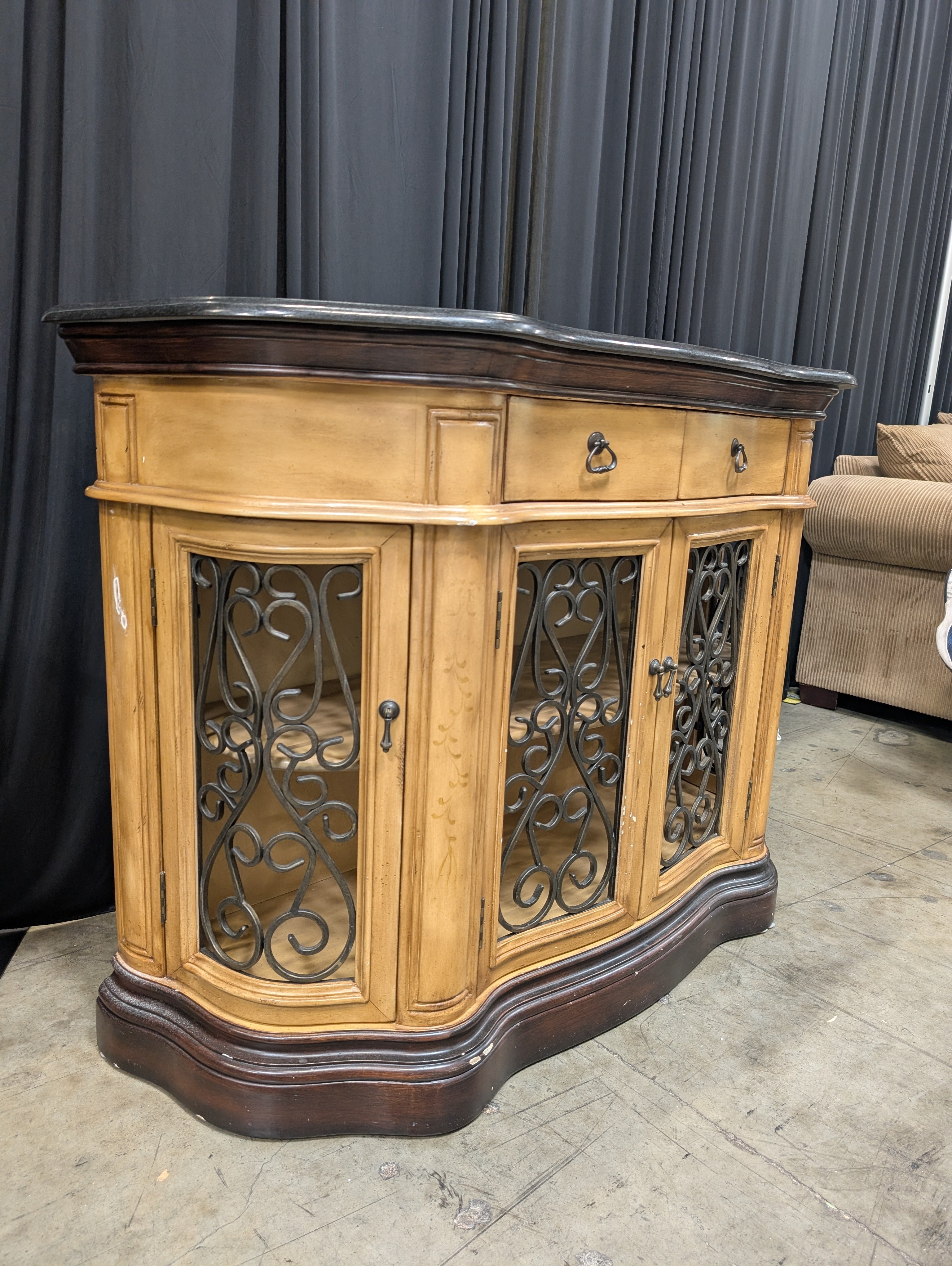 Two-Tone Traditional Wood Buffet with Metal Scrollwork