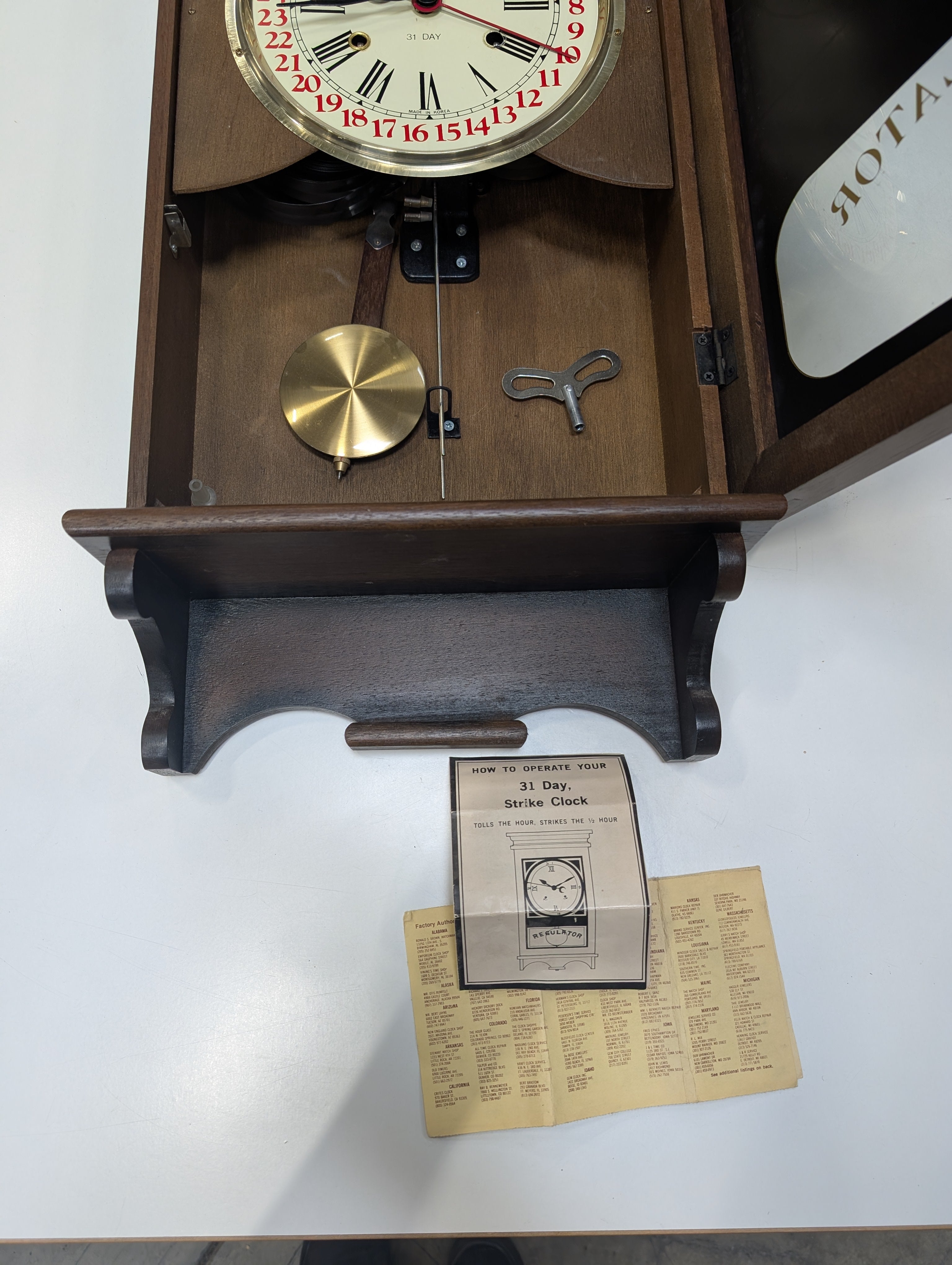 Classic Wooden Regulator Wall Clock with Calendar Dial