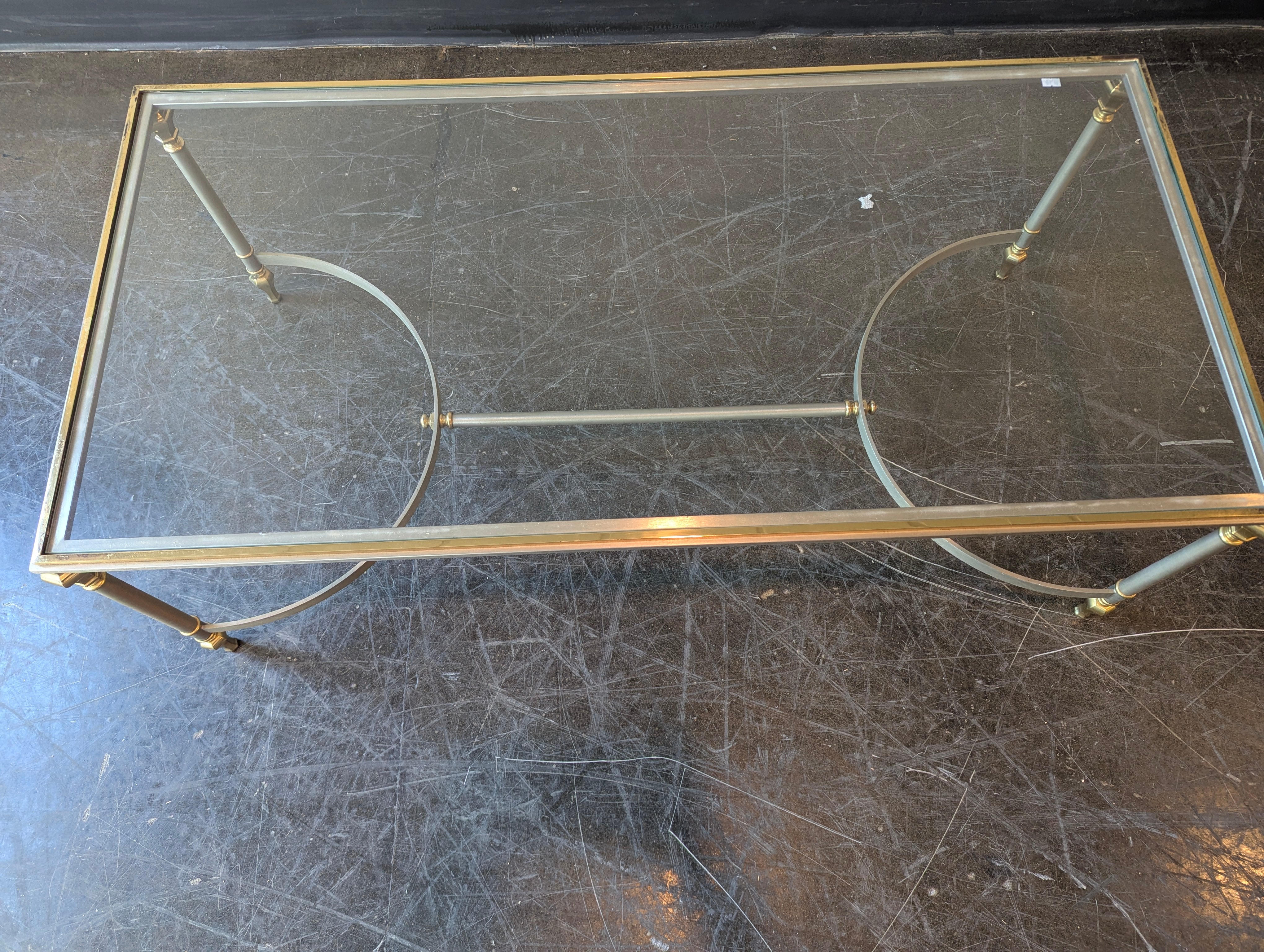 Glass-Top Coffee Table with Brass Accents