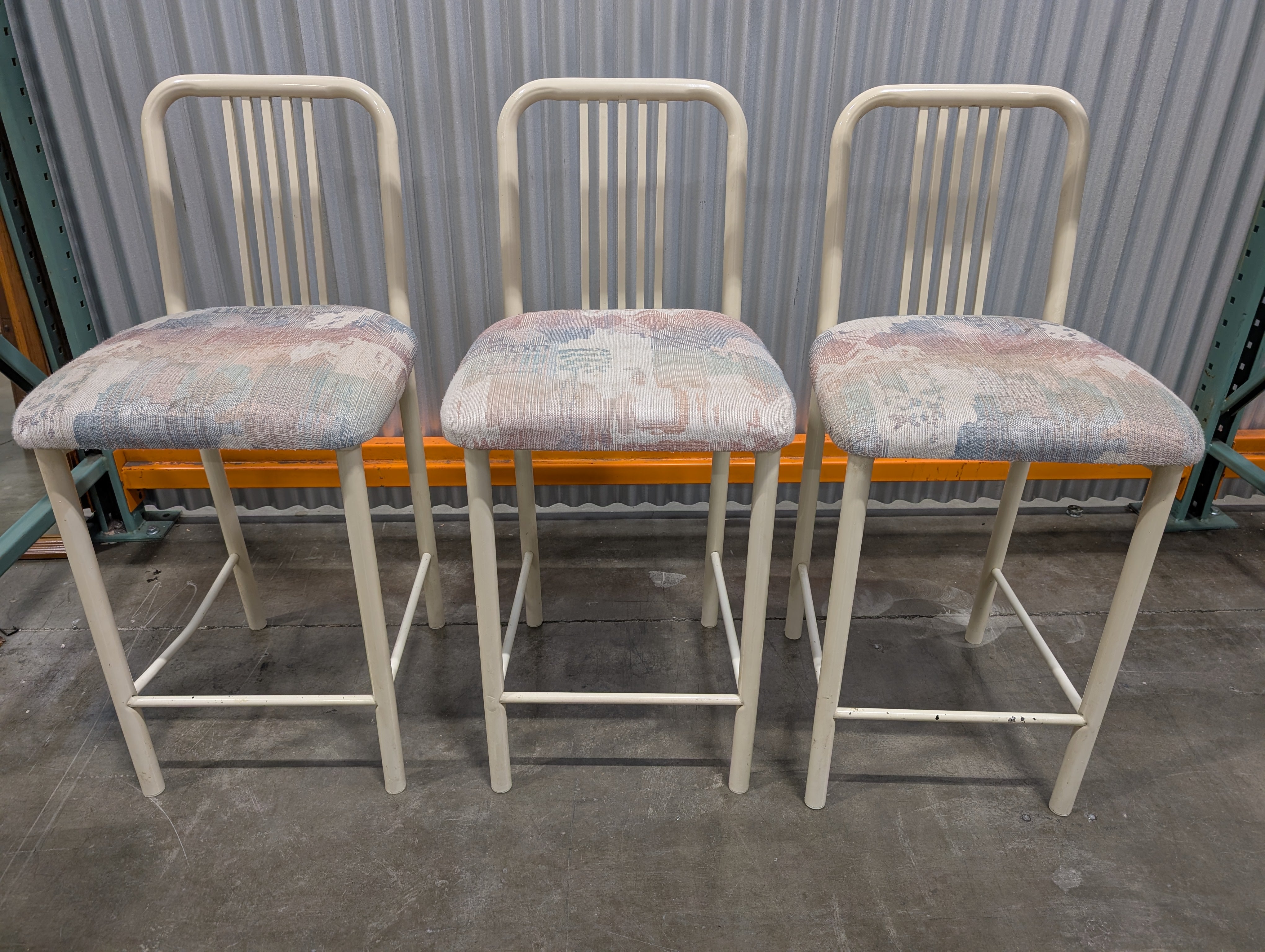 Set of Three White Metal Bar Height Chairs