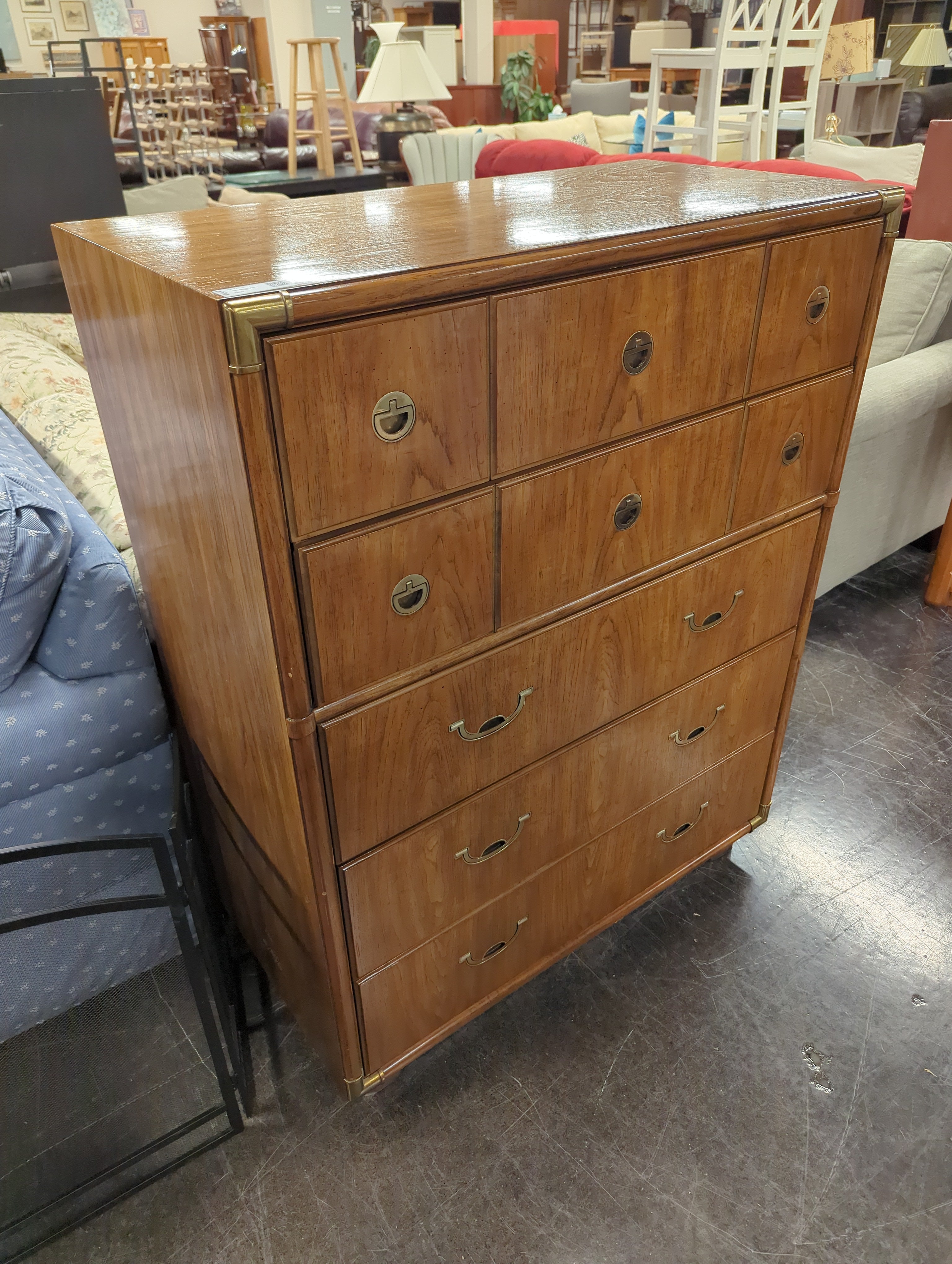 Mid-Century Campaign Highboy Dresser by Drexel From Accolade Collection