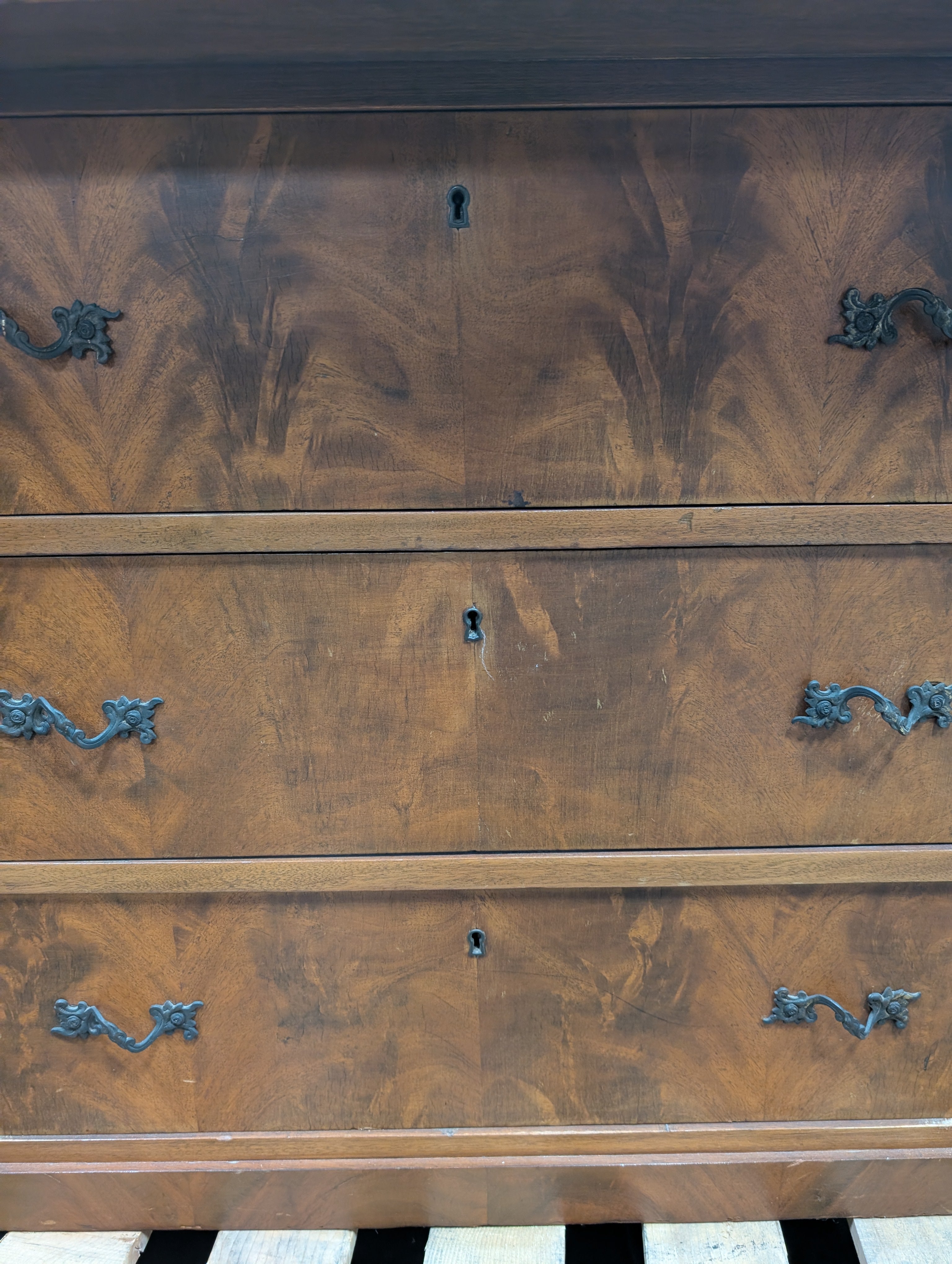 Vintage Wood Sideboard with Ornate Hardware and Fluted Columns