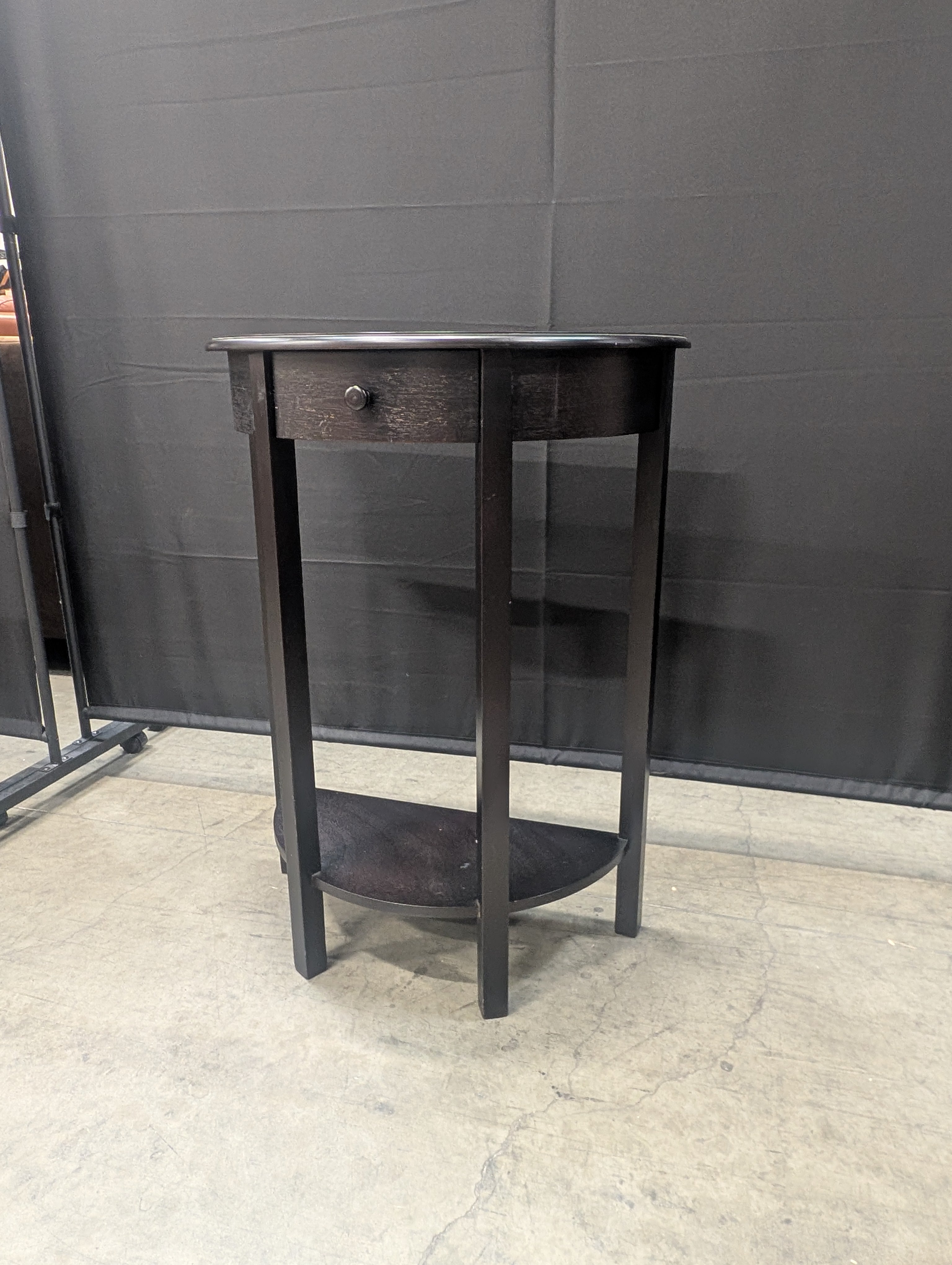 Dark Wood Semicircle Console Table with Drawer