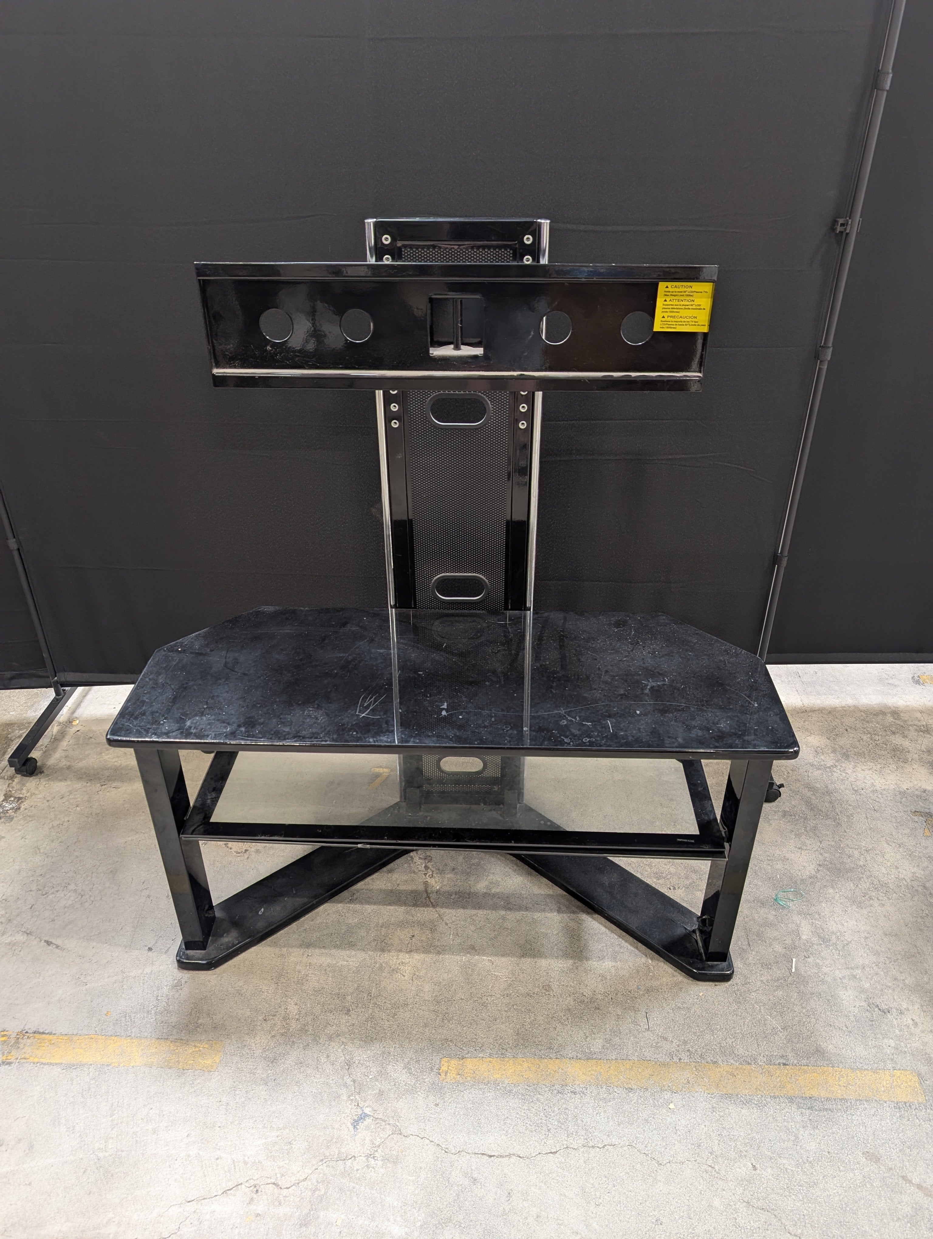 Modern Black Glass Media Console with Shelves