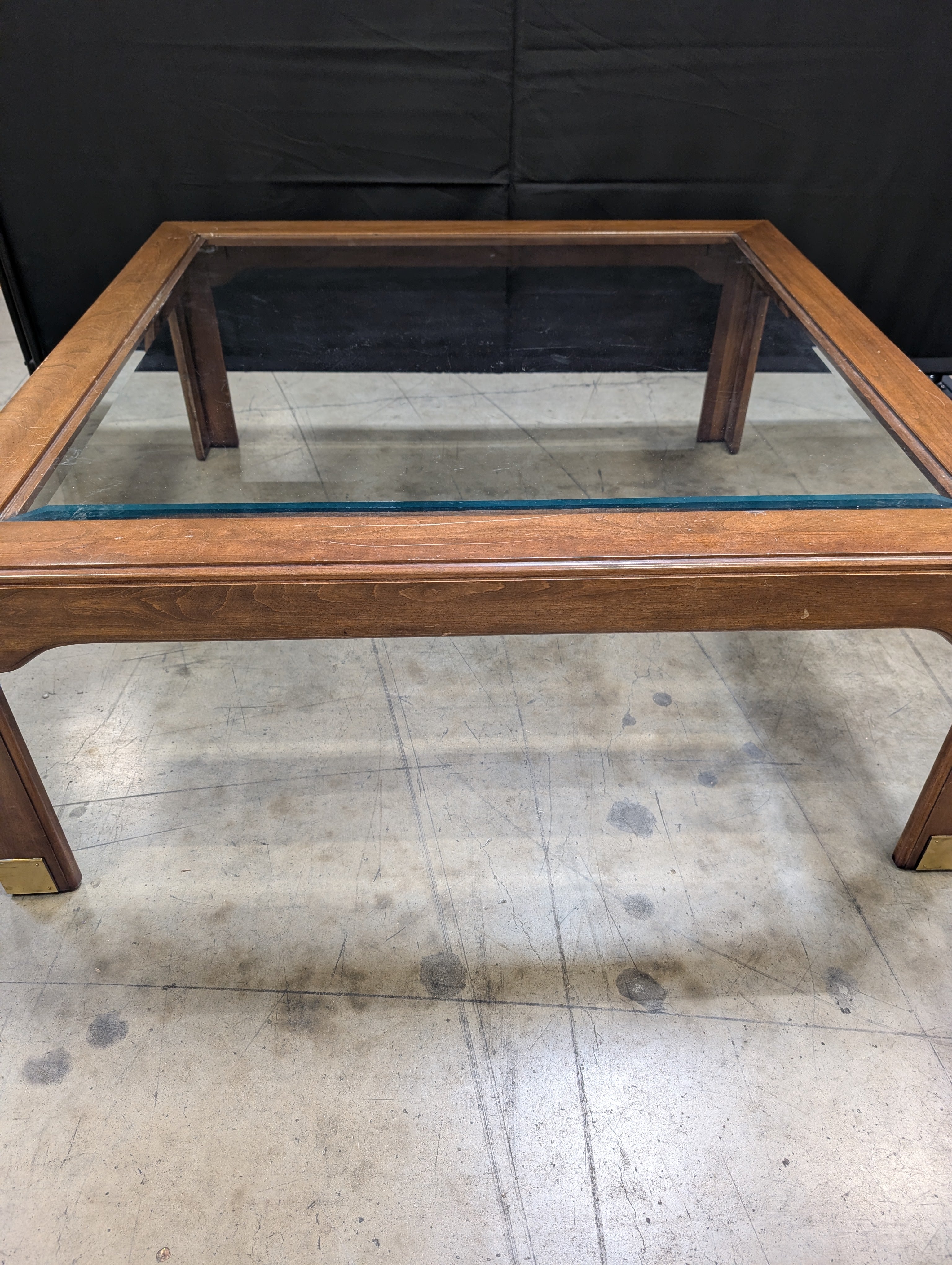 Traditional Hardwood and Glass Square Coffee Table