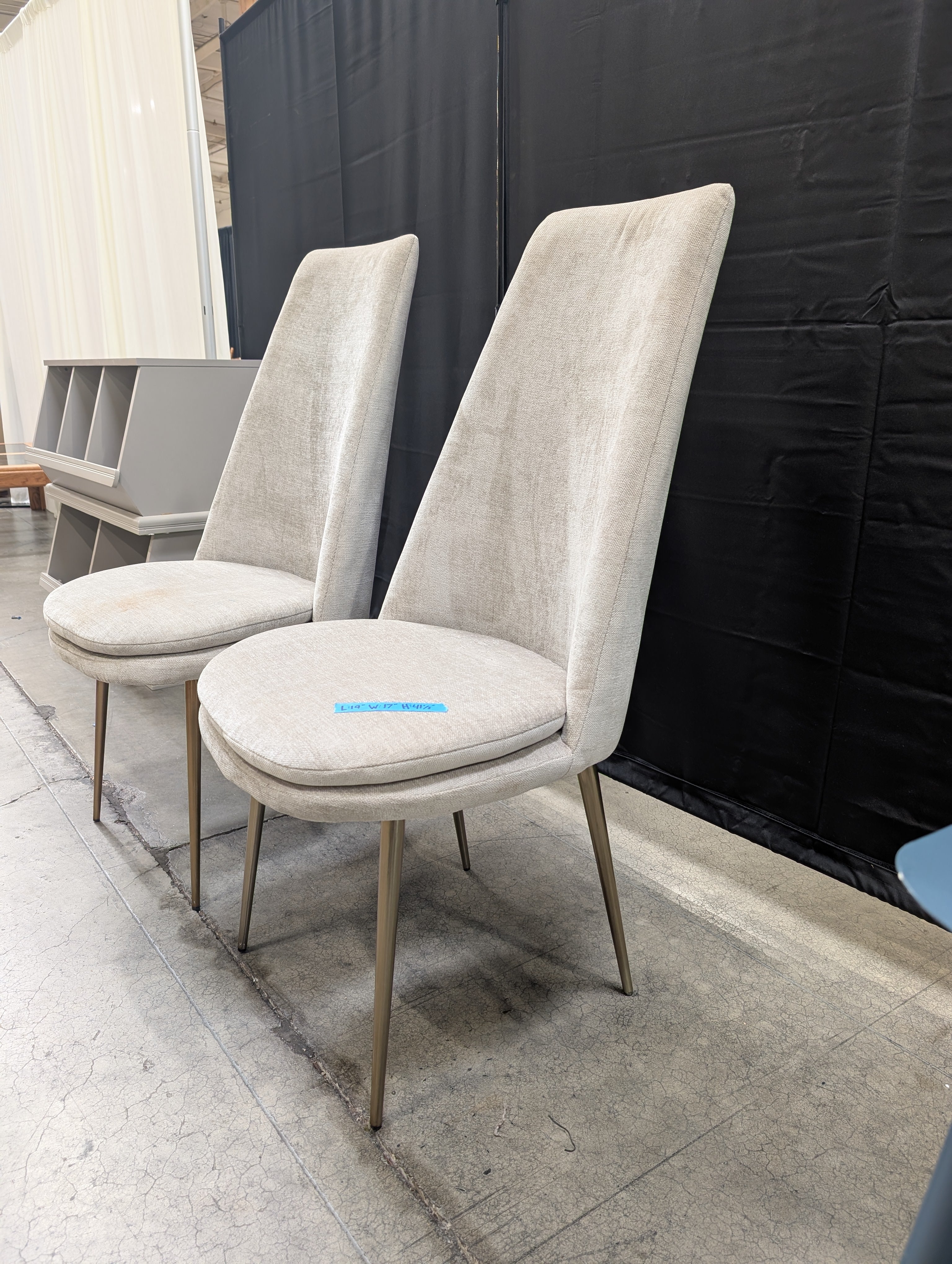 Pair of West Elm High-Back Beige Upholstered Dining Chair in Textured Fabric