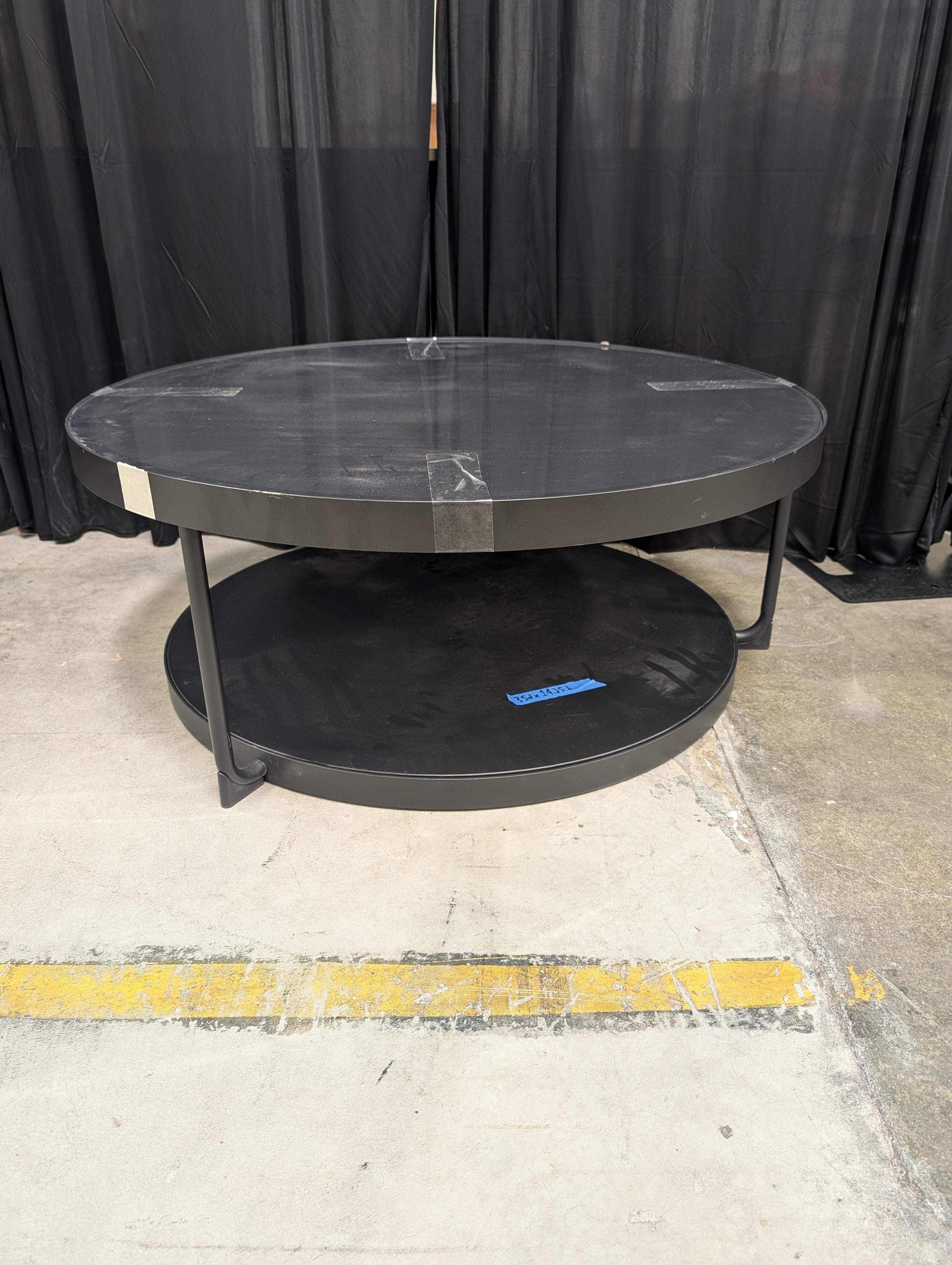 Round Glass top Coffee Table with Dark Metal Base