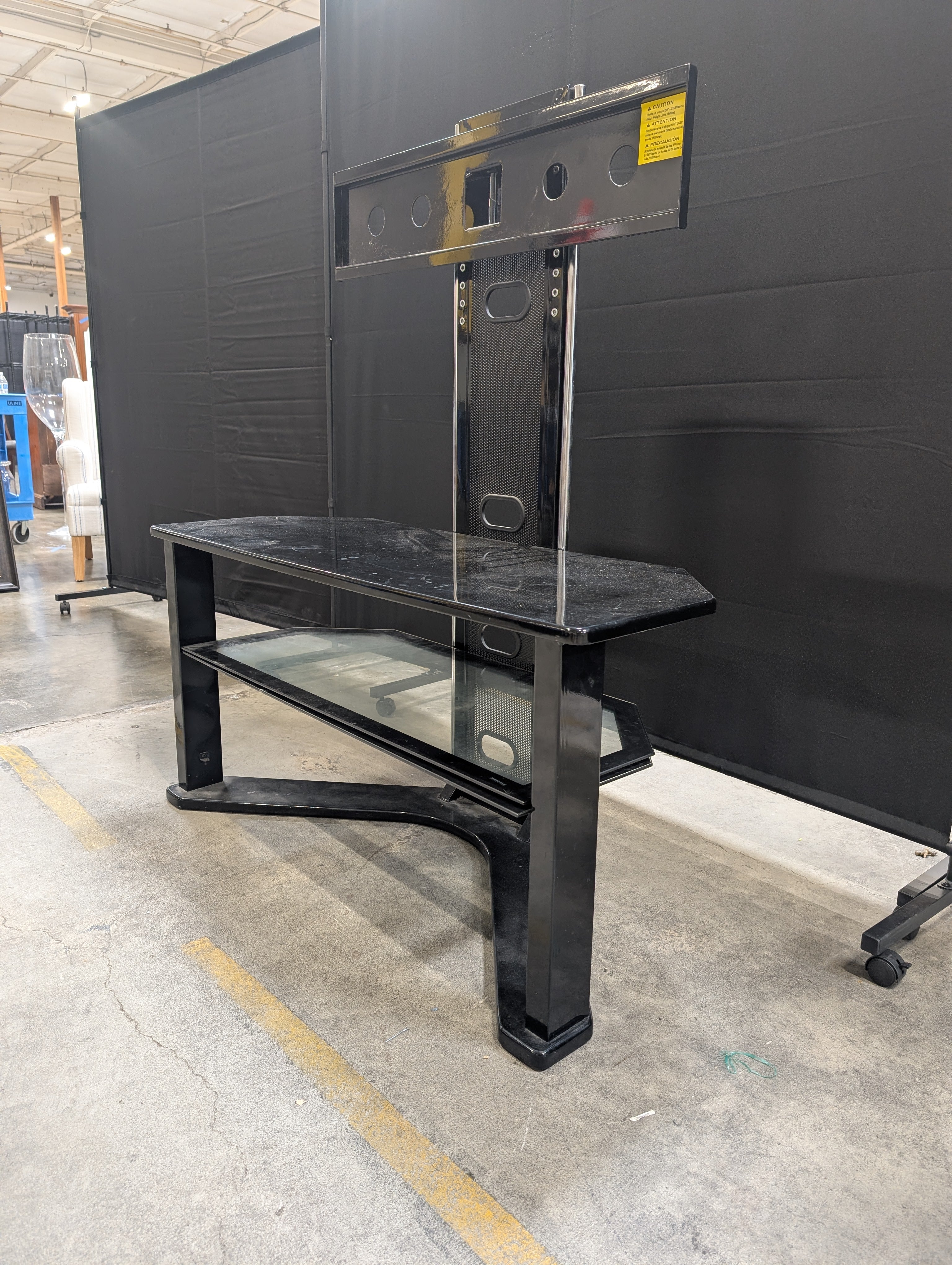 Modern Black Glass Media Console with Shelves