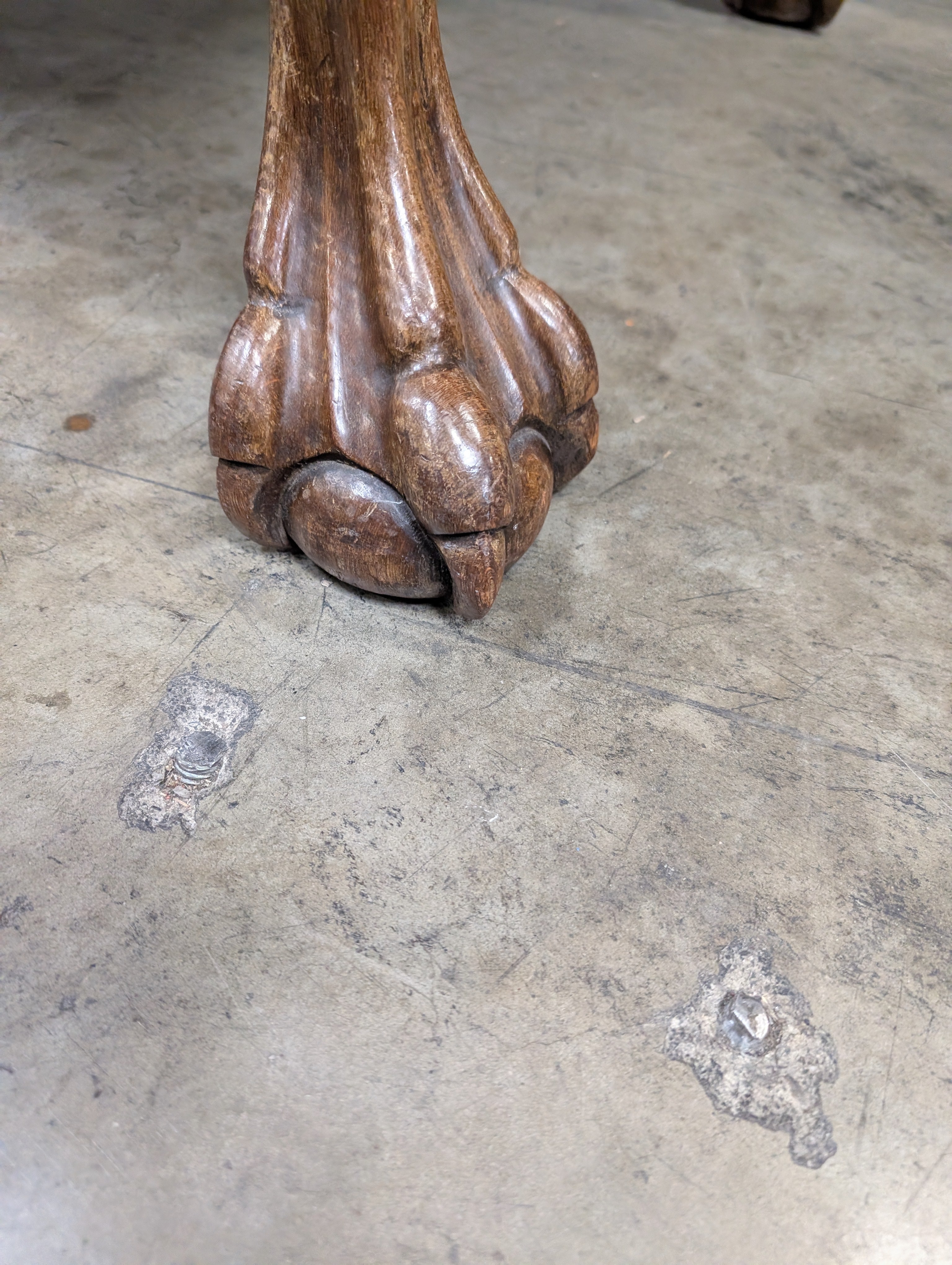 Ornate Carved Wood Desk with Reddish-Brown Top